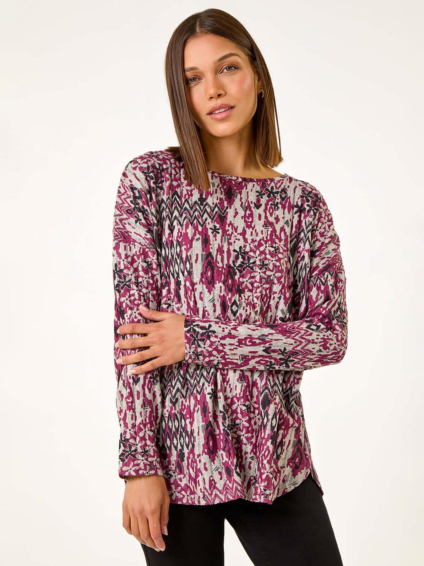 Roman Floral Ikat Print Ribbed Top - Red | Very
