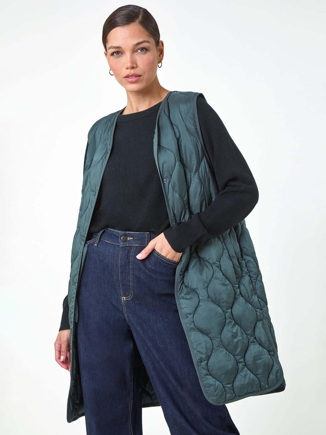 Roman Quilted Collarless Button Detail Gilet - Green