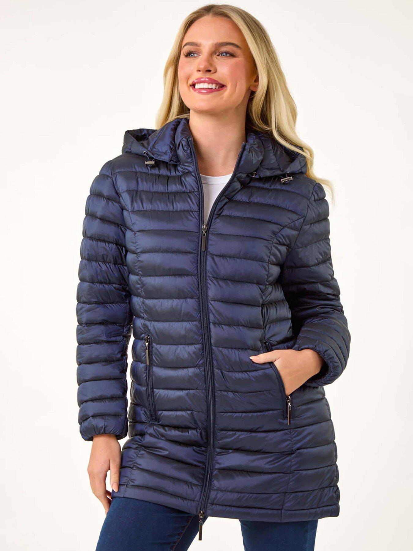 Roman Petite Metallic Finish Quilted Padded Coat - Navy