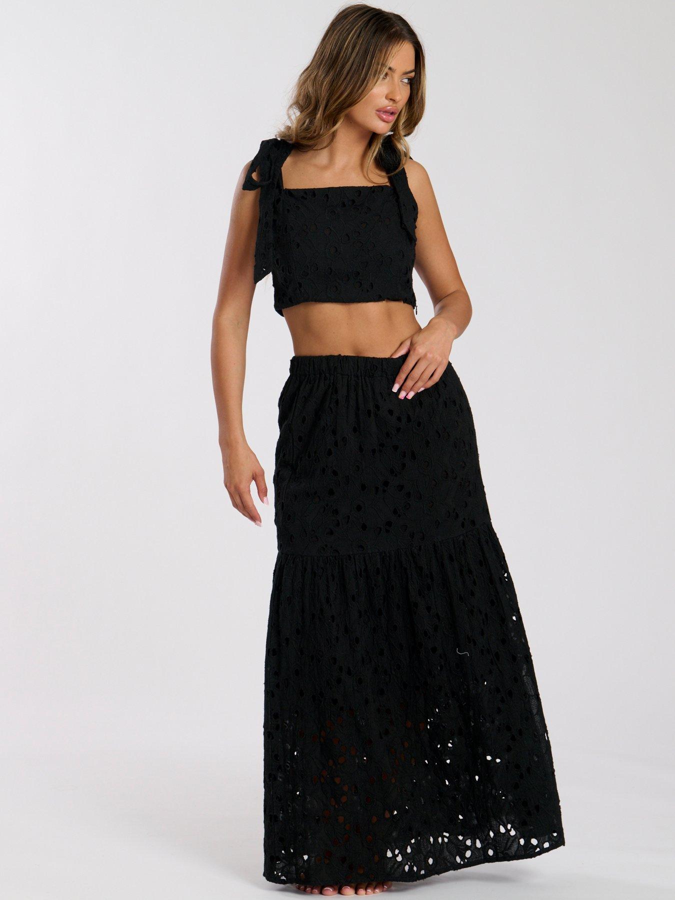 undefined Broderie Maxi Skirt - Black
