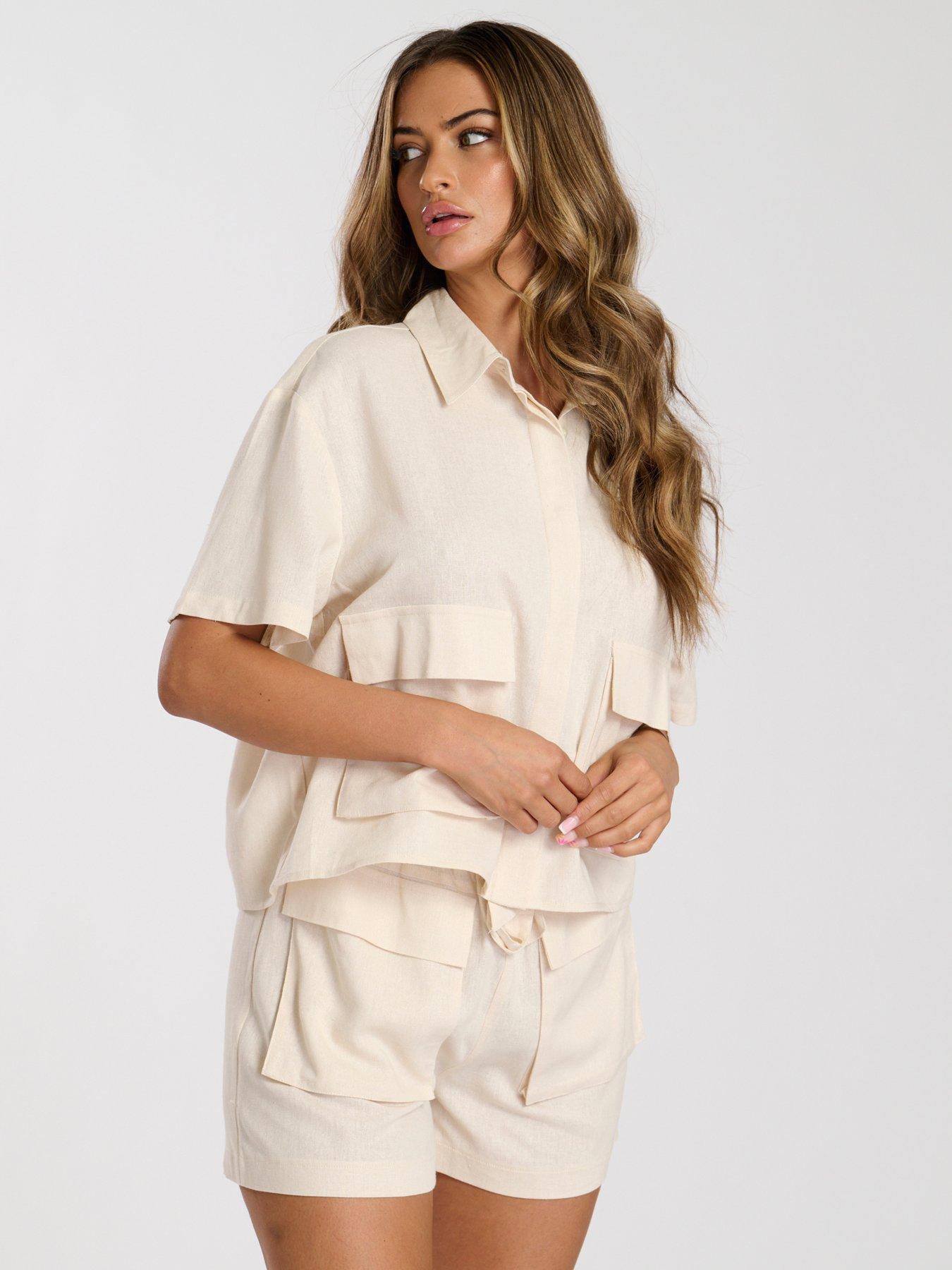 undefined Linen Blend Short Sleeve Utility Shirt
