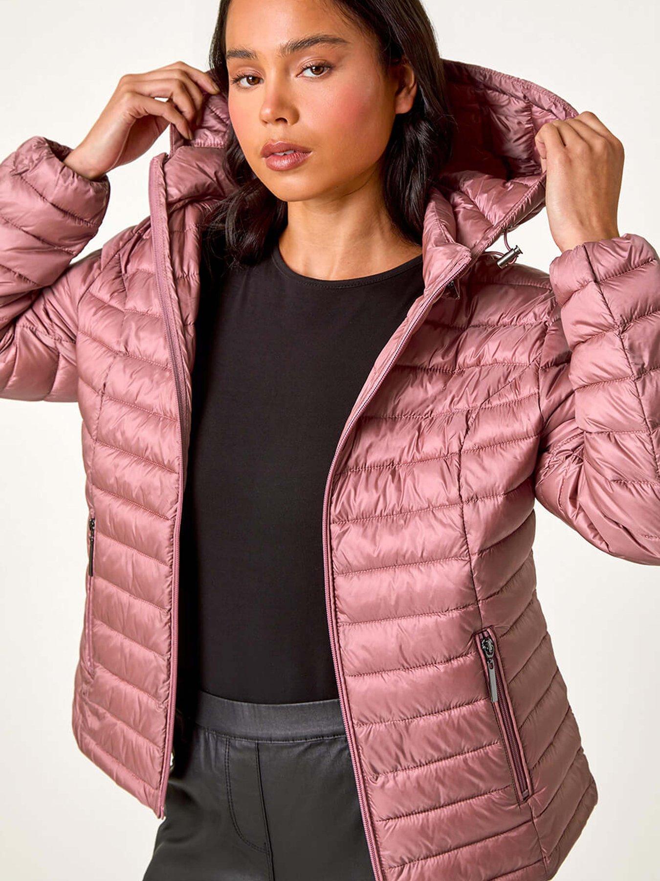 Roman Petite Quilted Hooded Padded Coat Pink Very