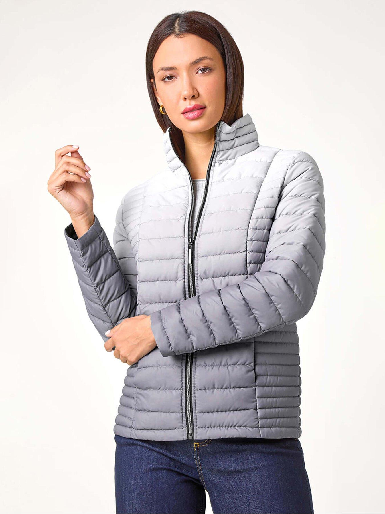 Roman Ombre Funnel Neck Padded Coat - Grey