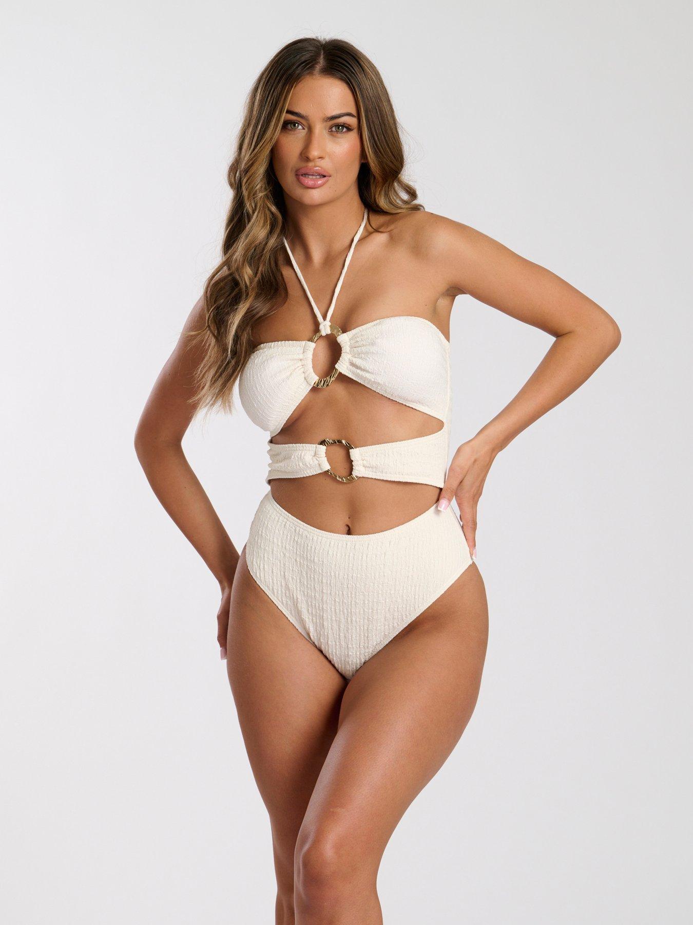 undefined Textured Ring Detail Halter Swimsuit
