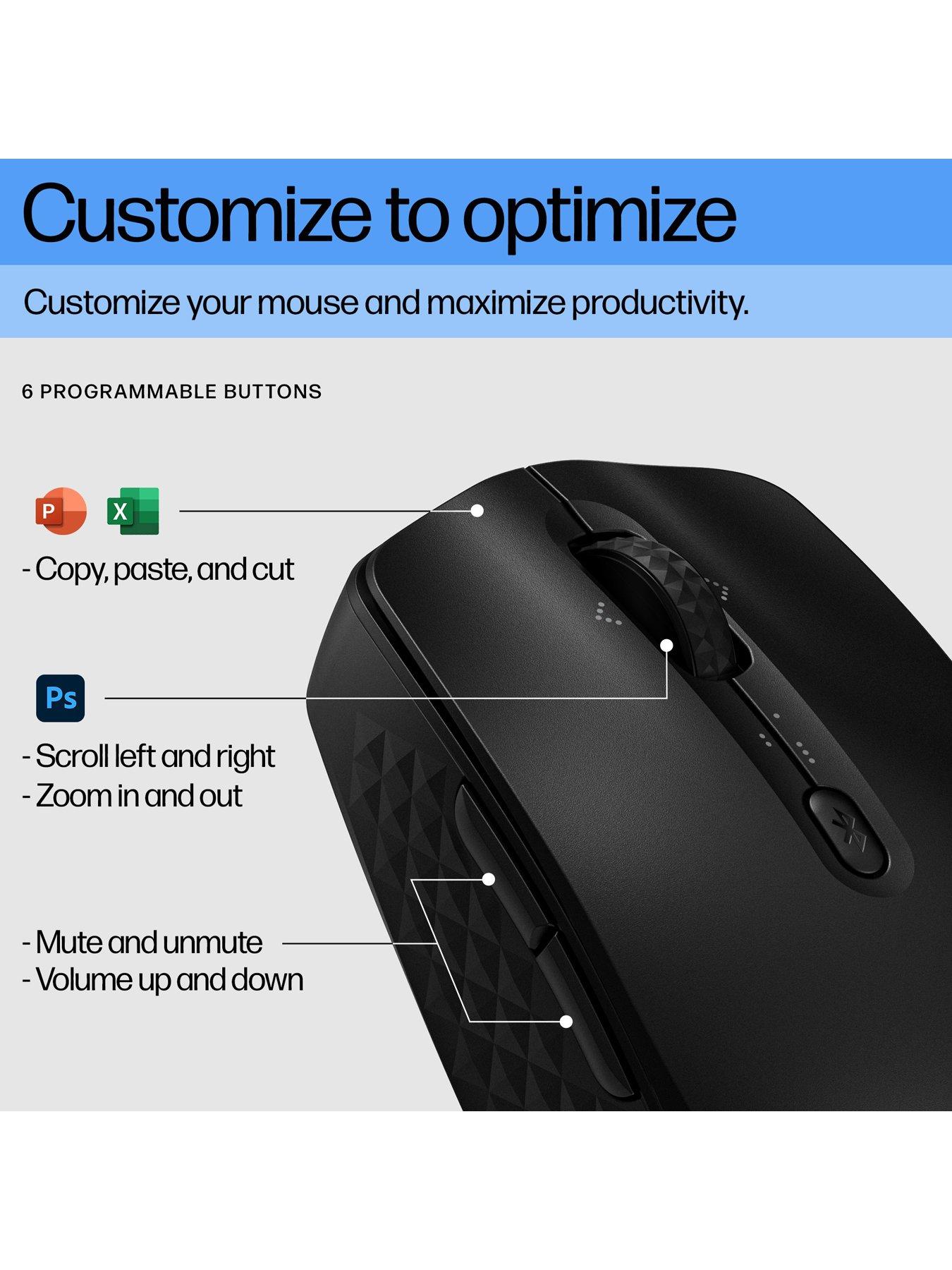 Image 6 of 8 of HP 420 Programmable Wireless Mouse - 6 Programmable Buttons - Multi-Surface Sensor - &nbsp;Chrome | PC | Mac - Up to 24 Months Battery - &nbsp;Black