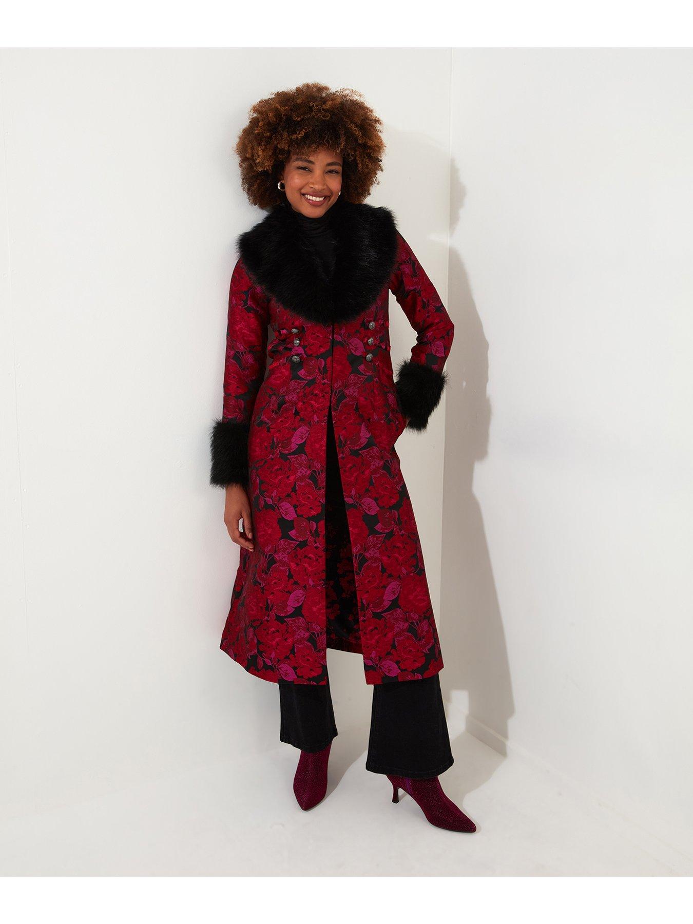 Image 2 of 6 of Joe Browns Printed Longline Coat - Red