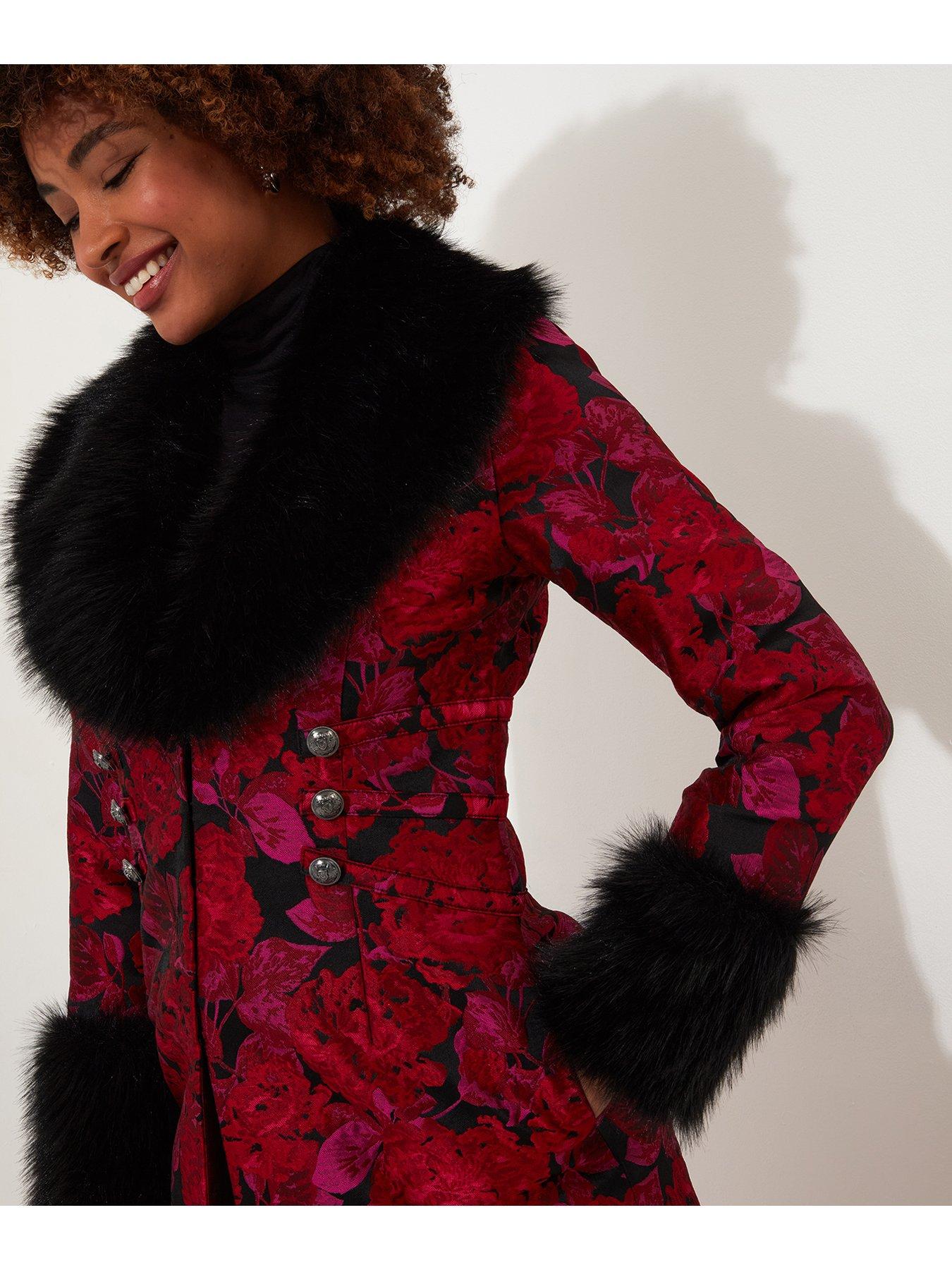 Image 3 of 6 of Joe Browns Printed Longline Coat - Red