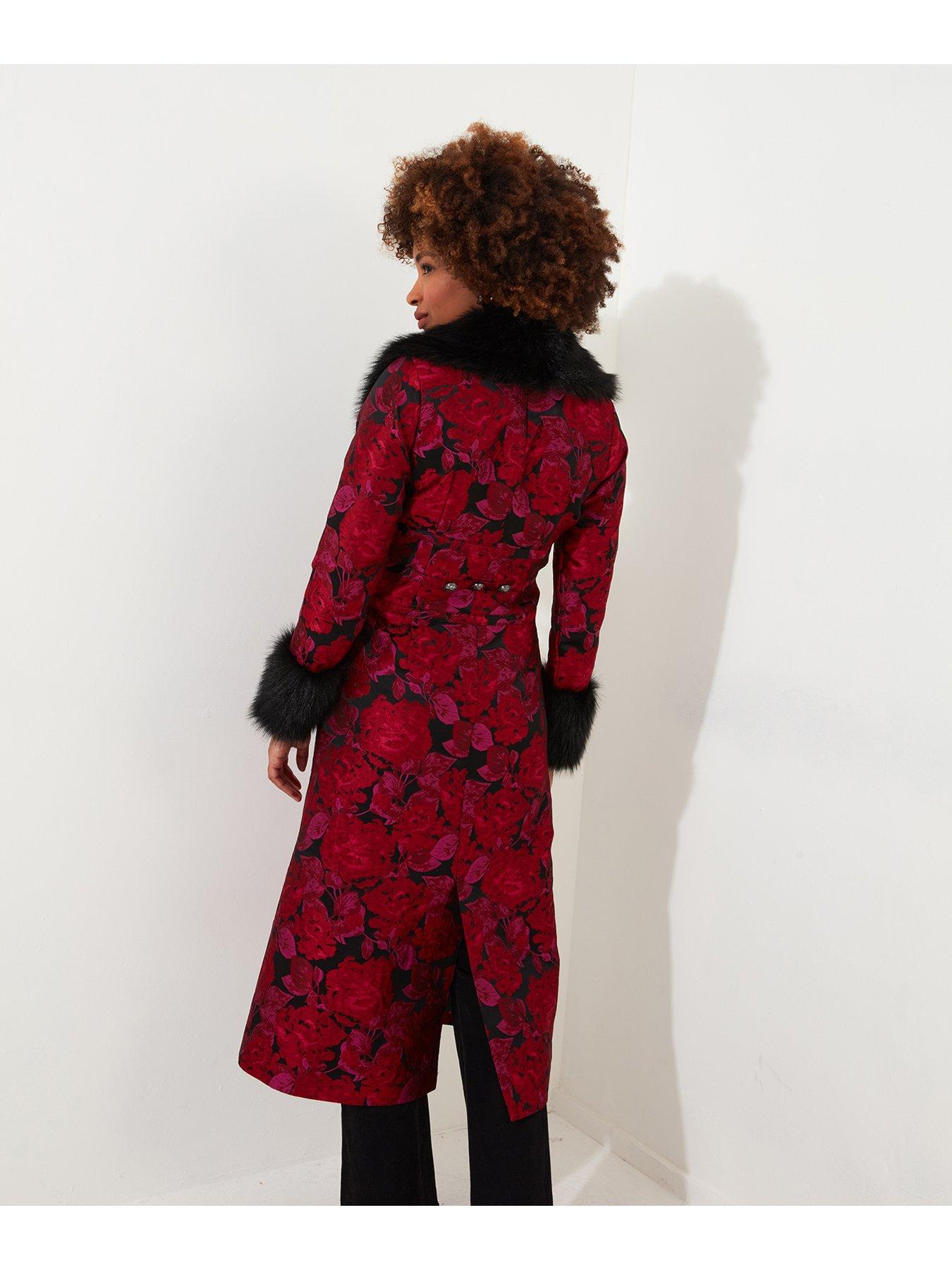 Image 4 of 6 of Joe Browns Printed Longline Coat - Red