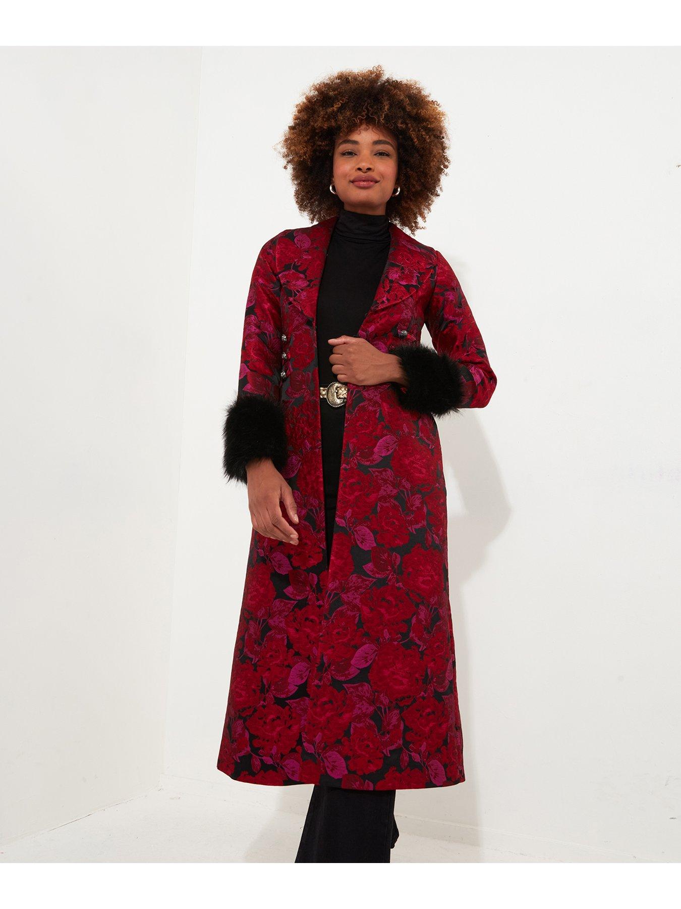Image 5 of 6 of Joe Browns Printed Longline Coat - Red