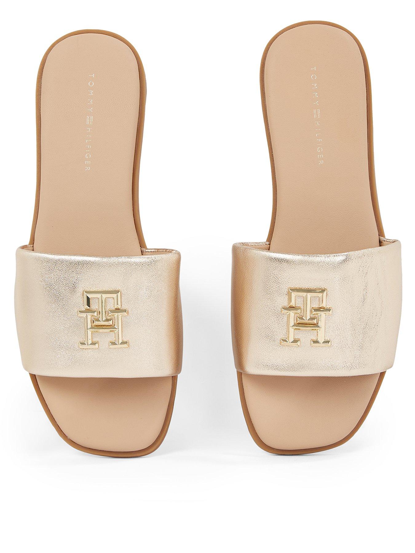 Image 1 of 5 of Tommy Hilfiger Metallic Logo Leather Mule Sandal - Gold