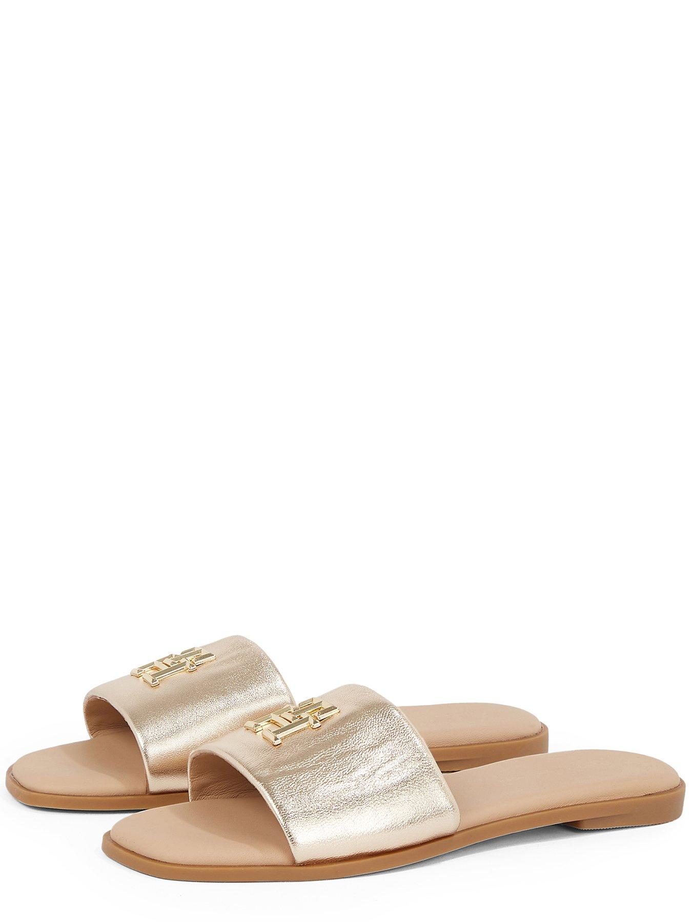 Image 4 of 5 of Tommy Hilfiger Metallic Logo Leather Mule Sandal - Gold