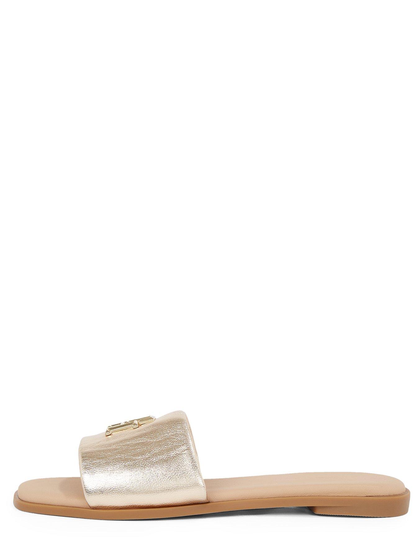 Image 5 of 5 of Tommy Hilfiger Metallic Logo Leather Mule Sandal - Gold
