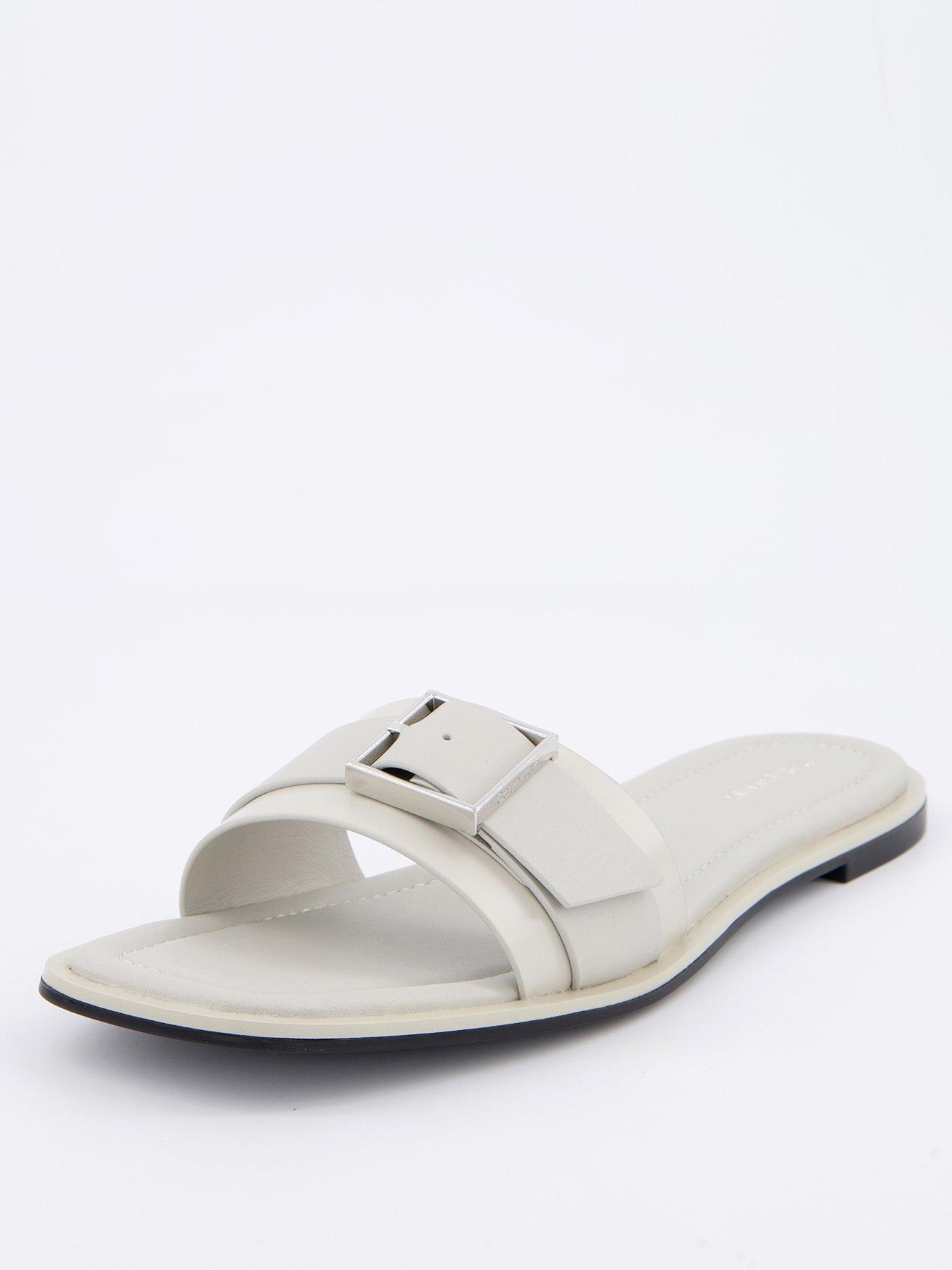 undefined Flat Buckle Slide-white