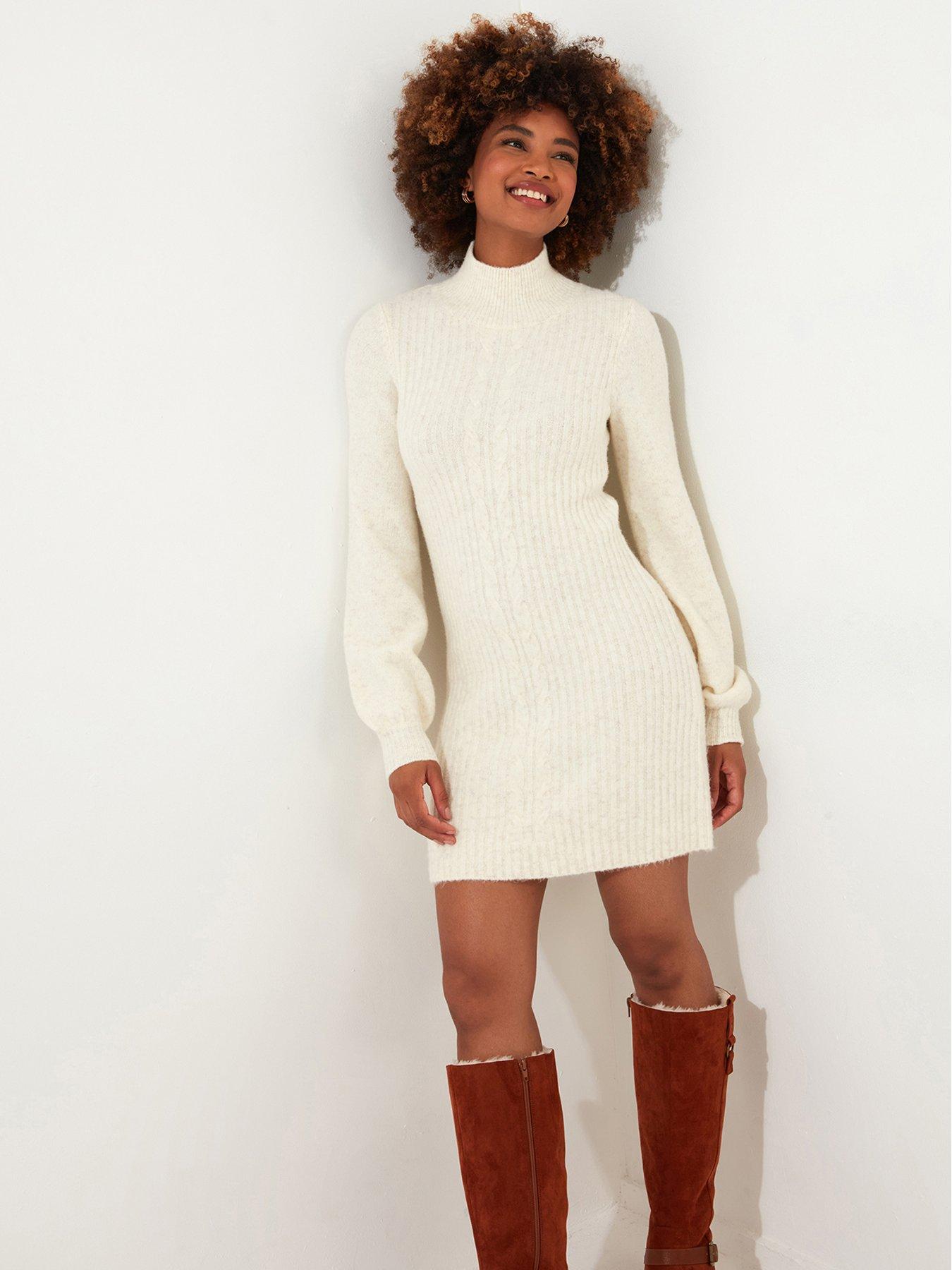 Cream knitted dress uk sales