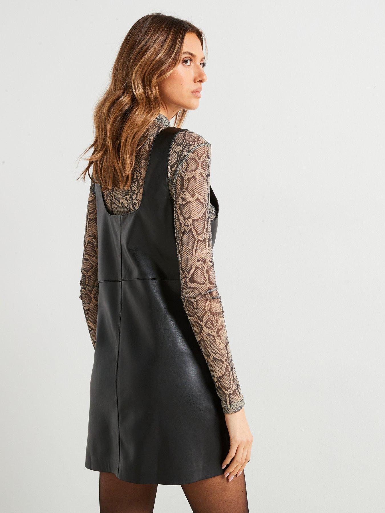 Mango Leather-Effect Pinafore Dress - Black | Very
