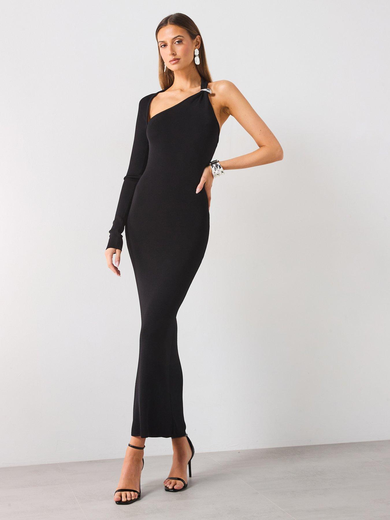 mango black knit dress MANGO Women's Slits Detail Ribbed Knit Dress
