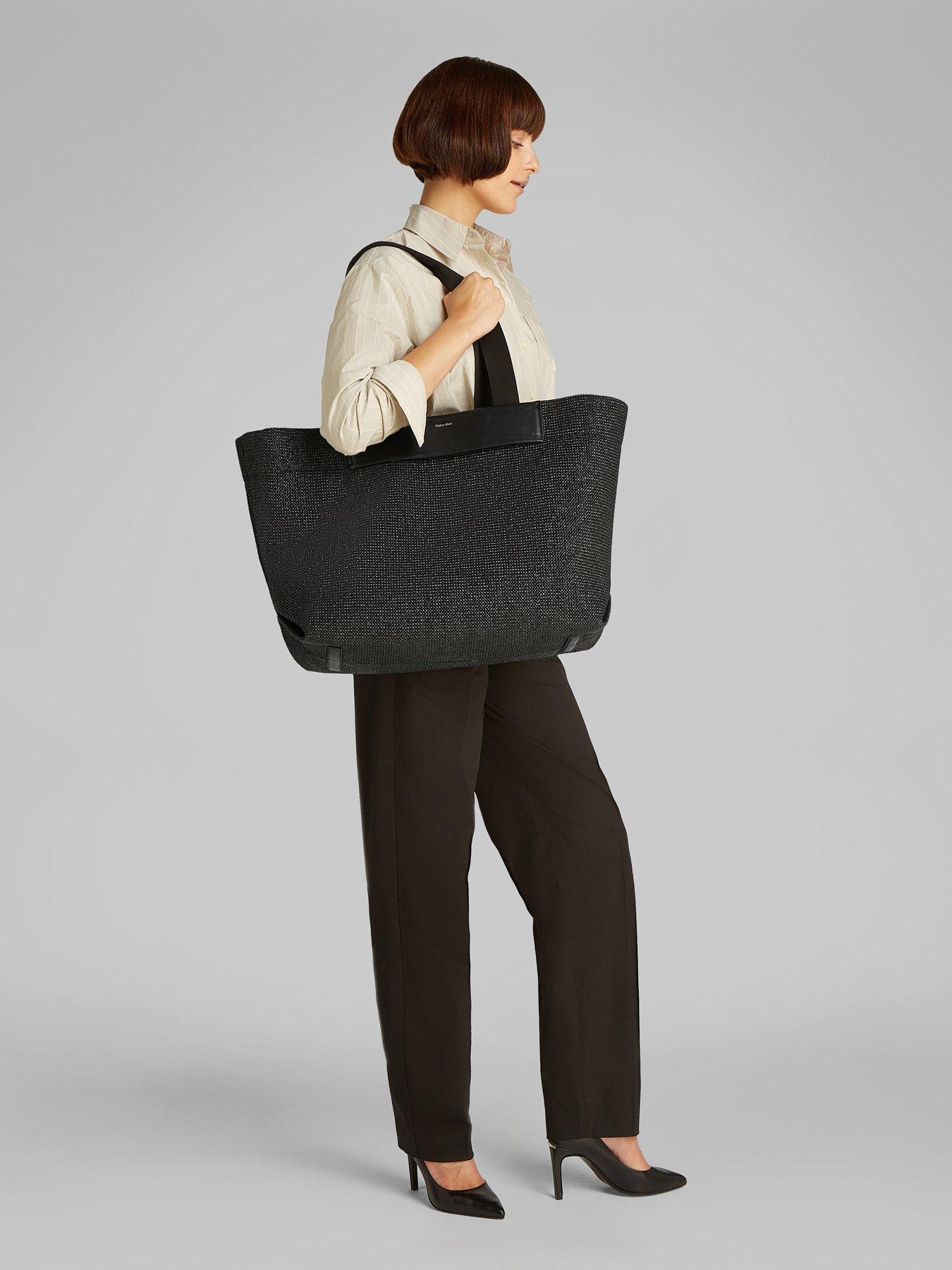 Image 2 of 5 of Calvin Klein Raffia Large Shopper Bag - Black