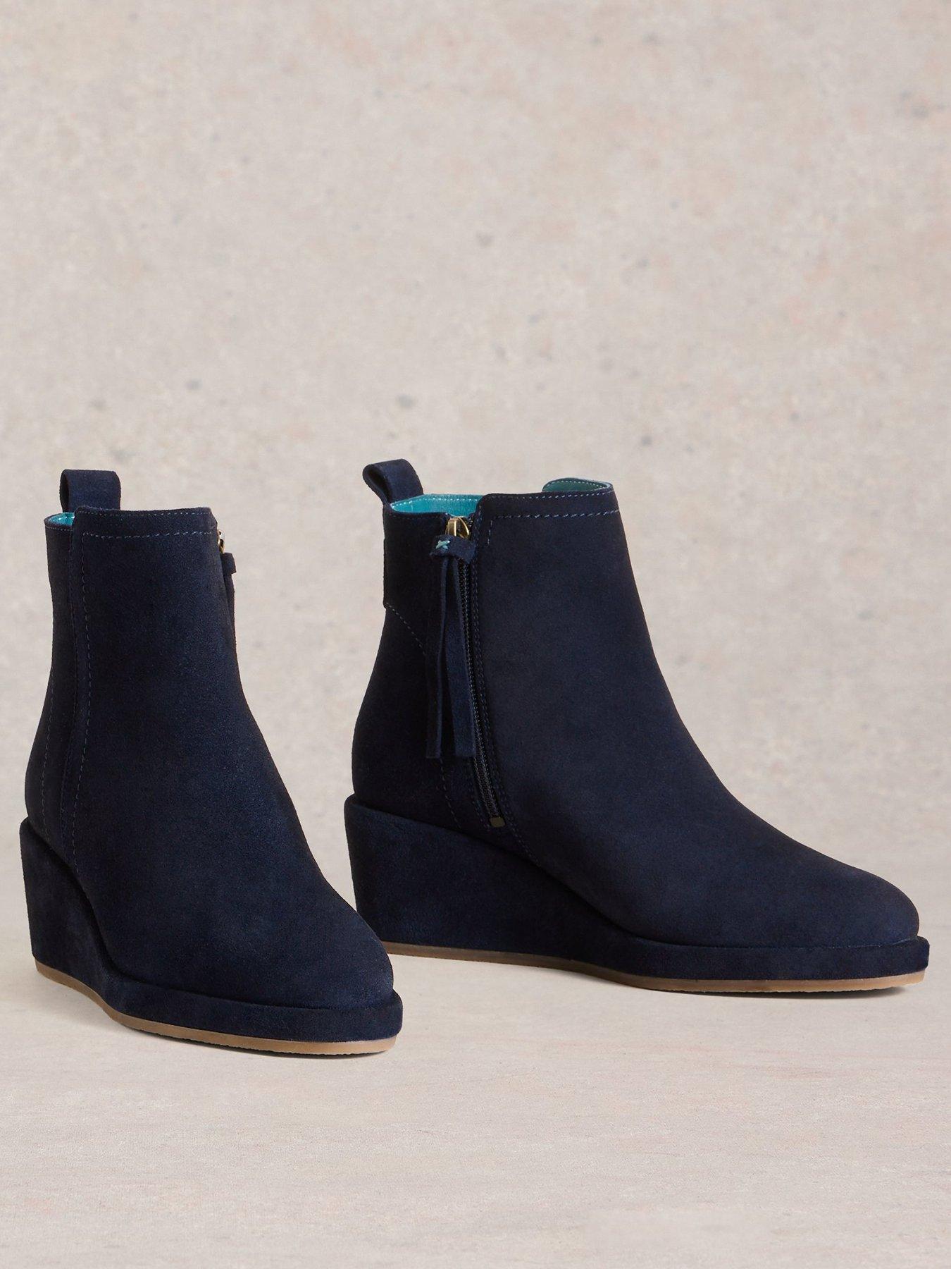 Image 1 of 4 of White Stuff Luna Suede Wedge Ankle Boot - Navy