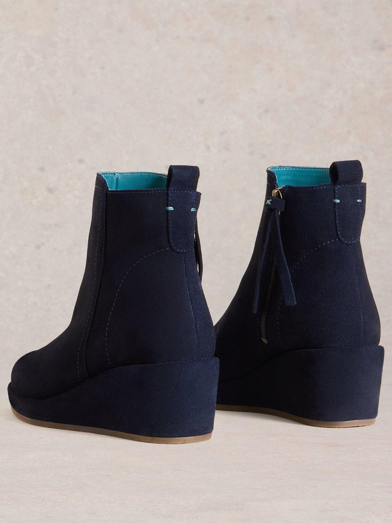 Image 2 of 4 of White Stuff Luna Suede Wedge Ankle Boot - Navy
