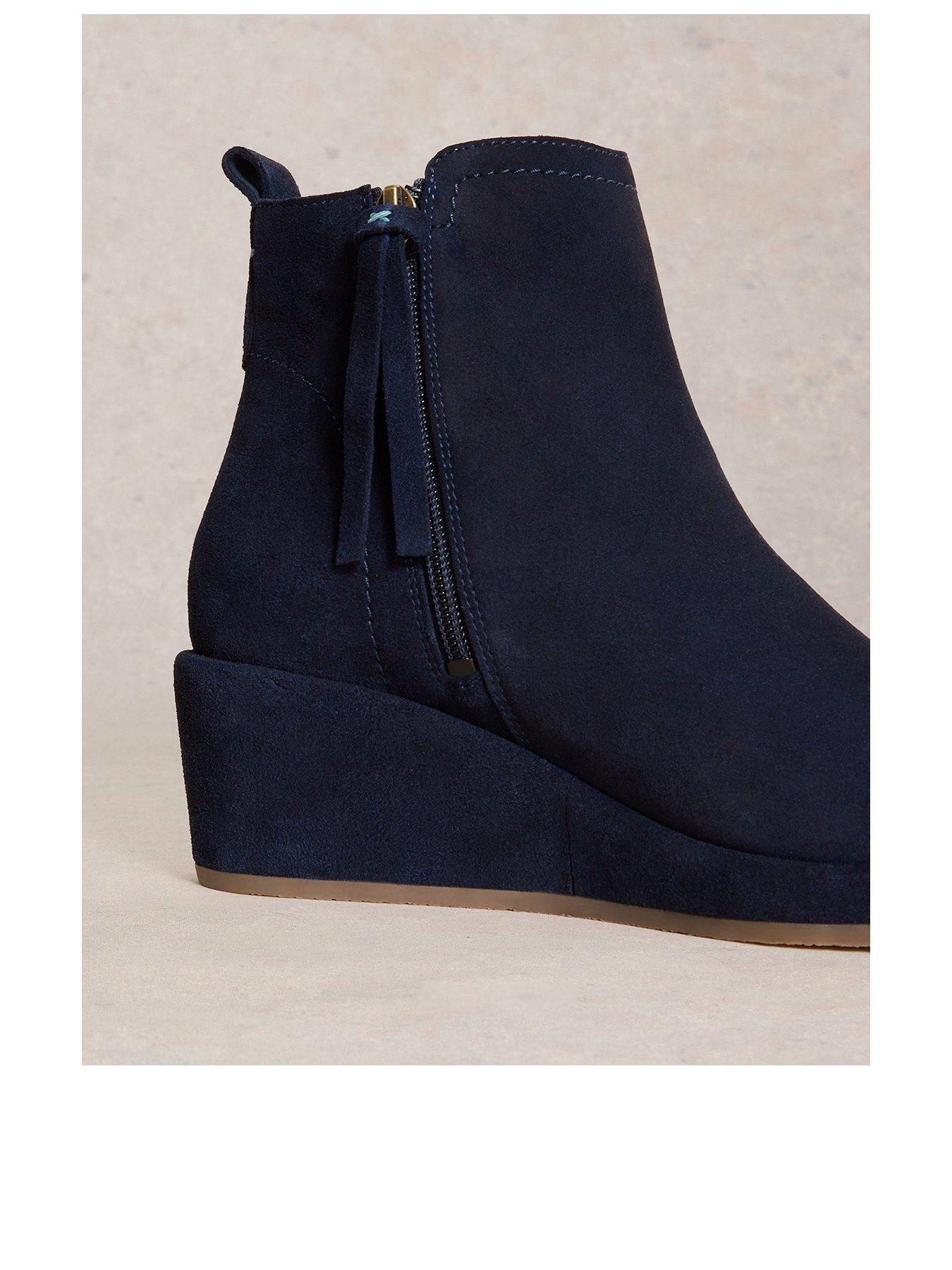 Image 3 of 4 of White Stuff Luna Suede Wedge Ankle Boot - Navy