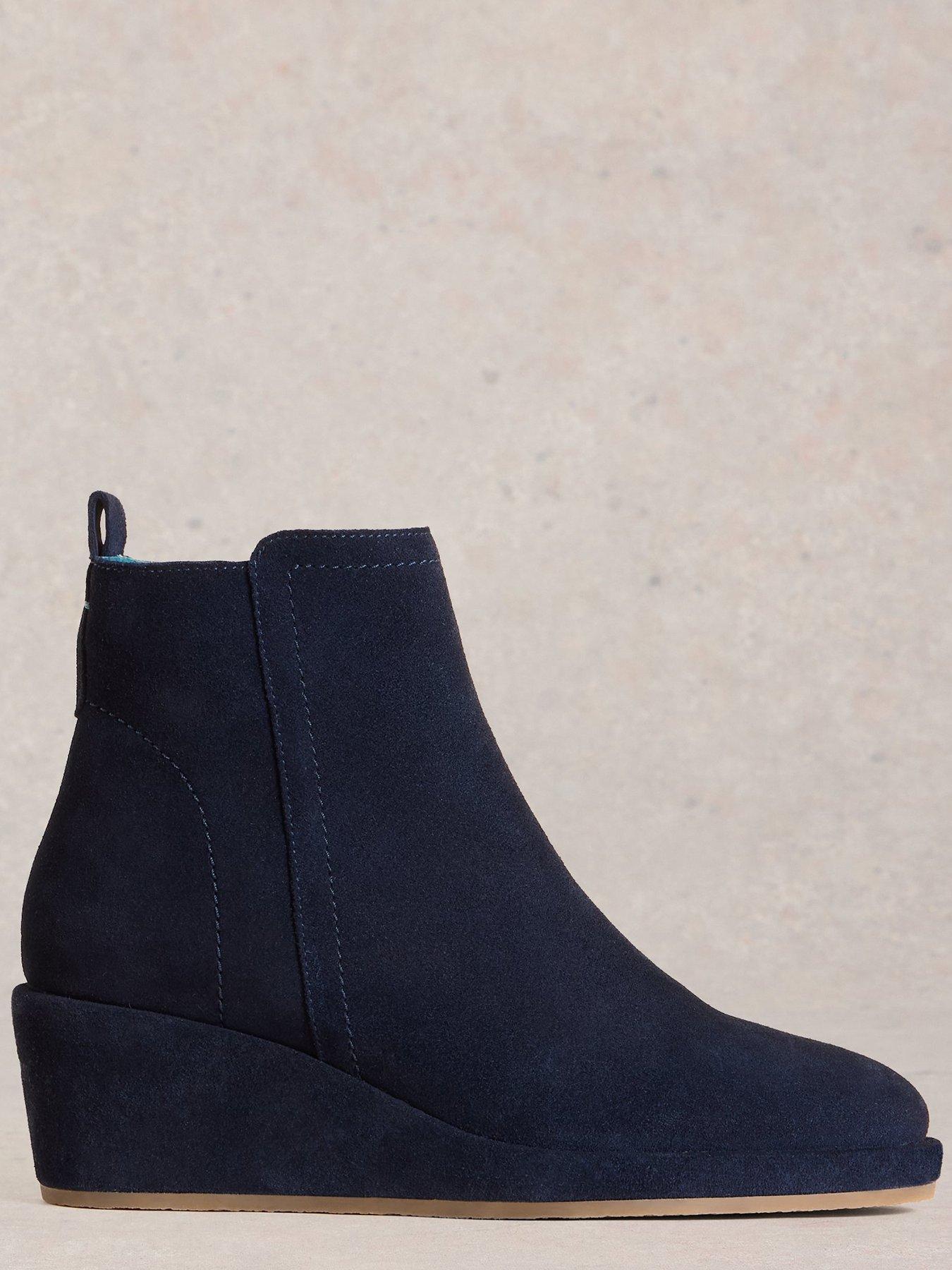 Image 4 of 4 of White Stuff Luna Suede Wedge Ankle Boot - Navy