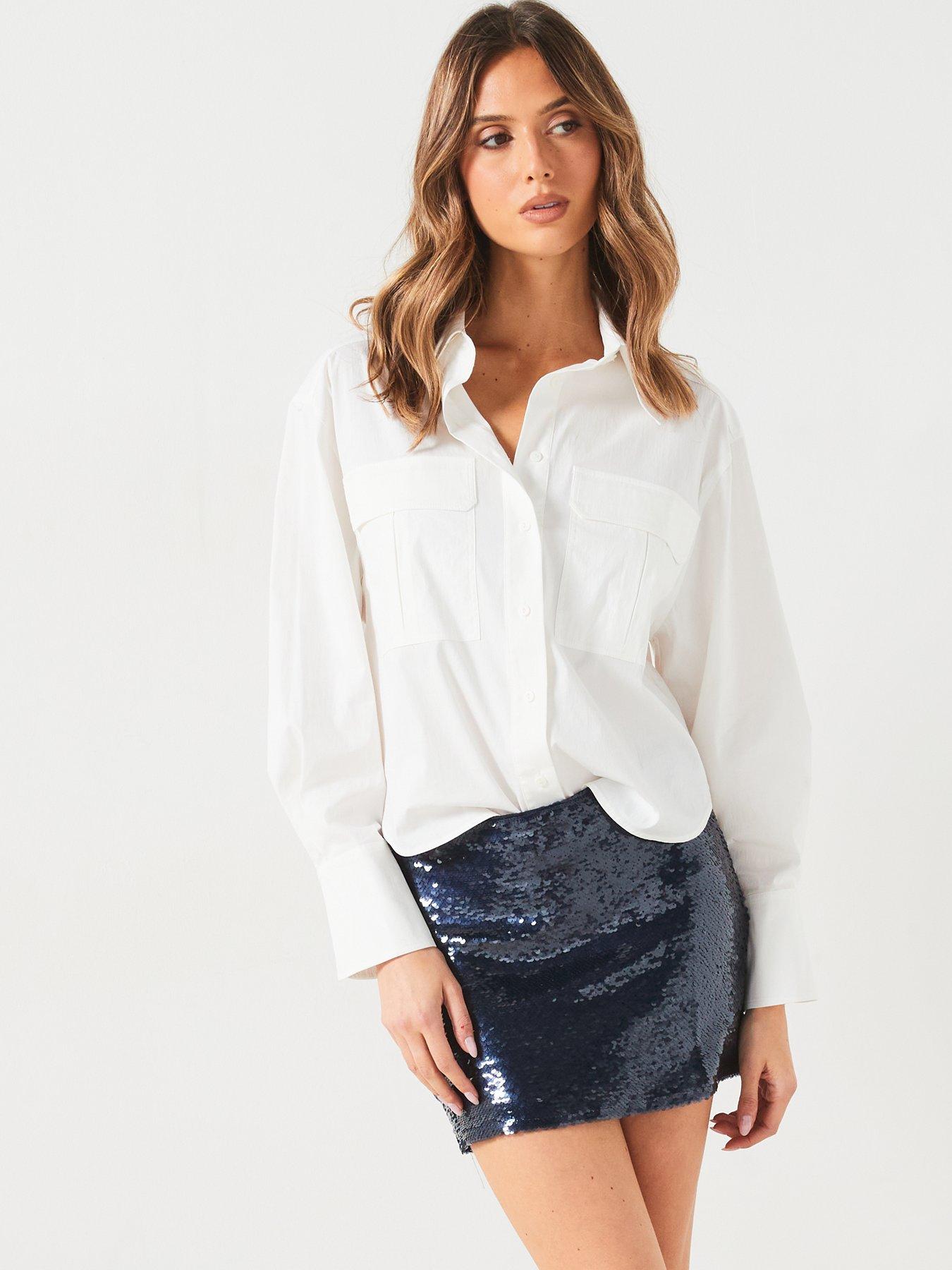 Image 4 of 5 of Mango Sequin Skirt - Navy