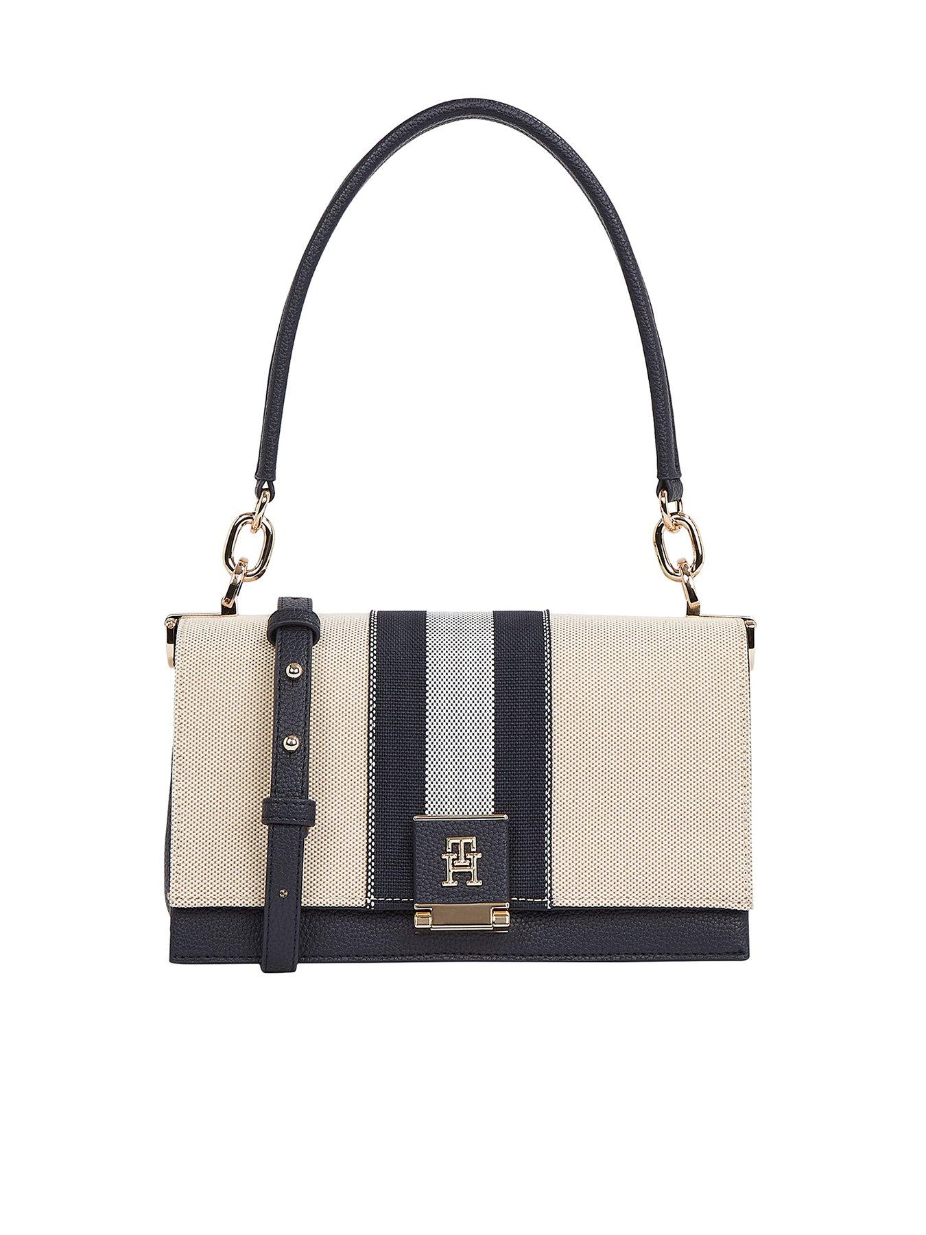 undefined Logo Flap Canvas Crossover Bag - Cream/navy