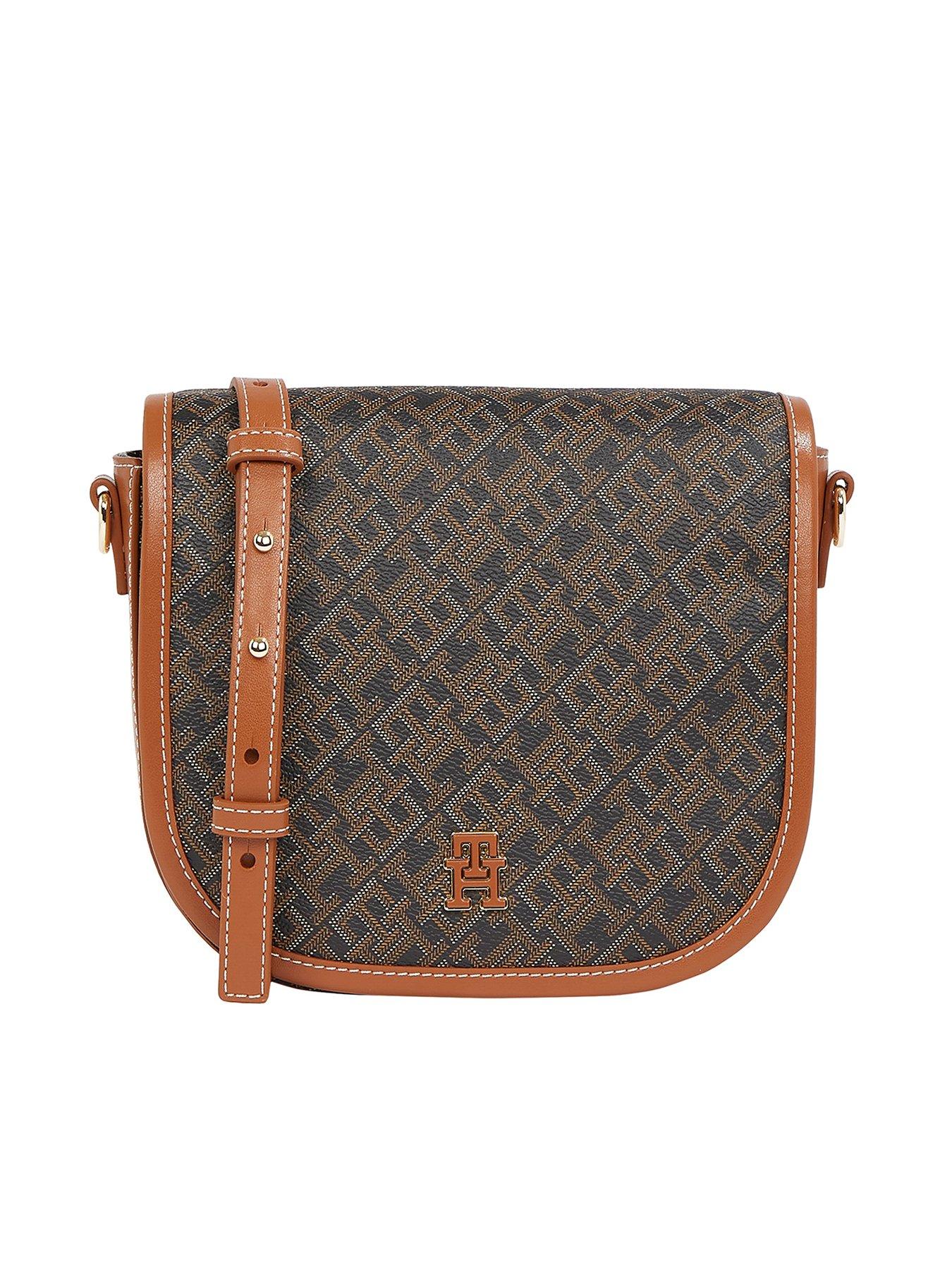 undefined Monogram Logo Leather Saddle Bag - Black