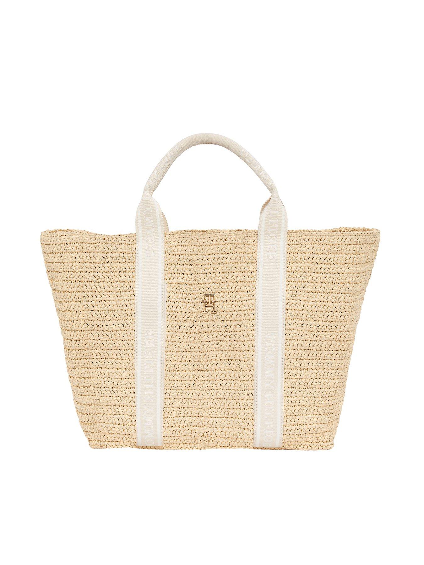 undefined Logo Straw Tote Bag - Beige