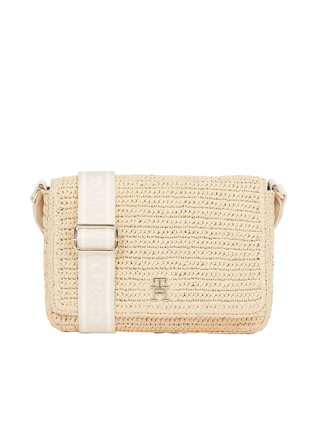 undefined Logo Crossover Straw Bag - Beige
