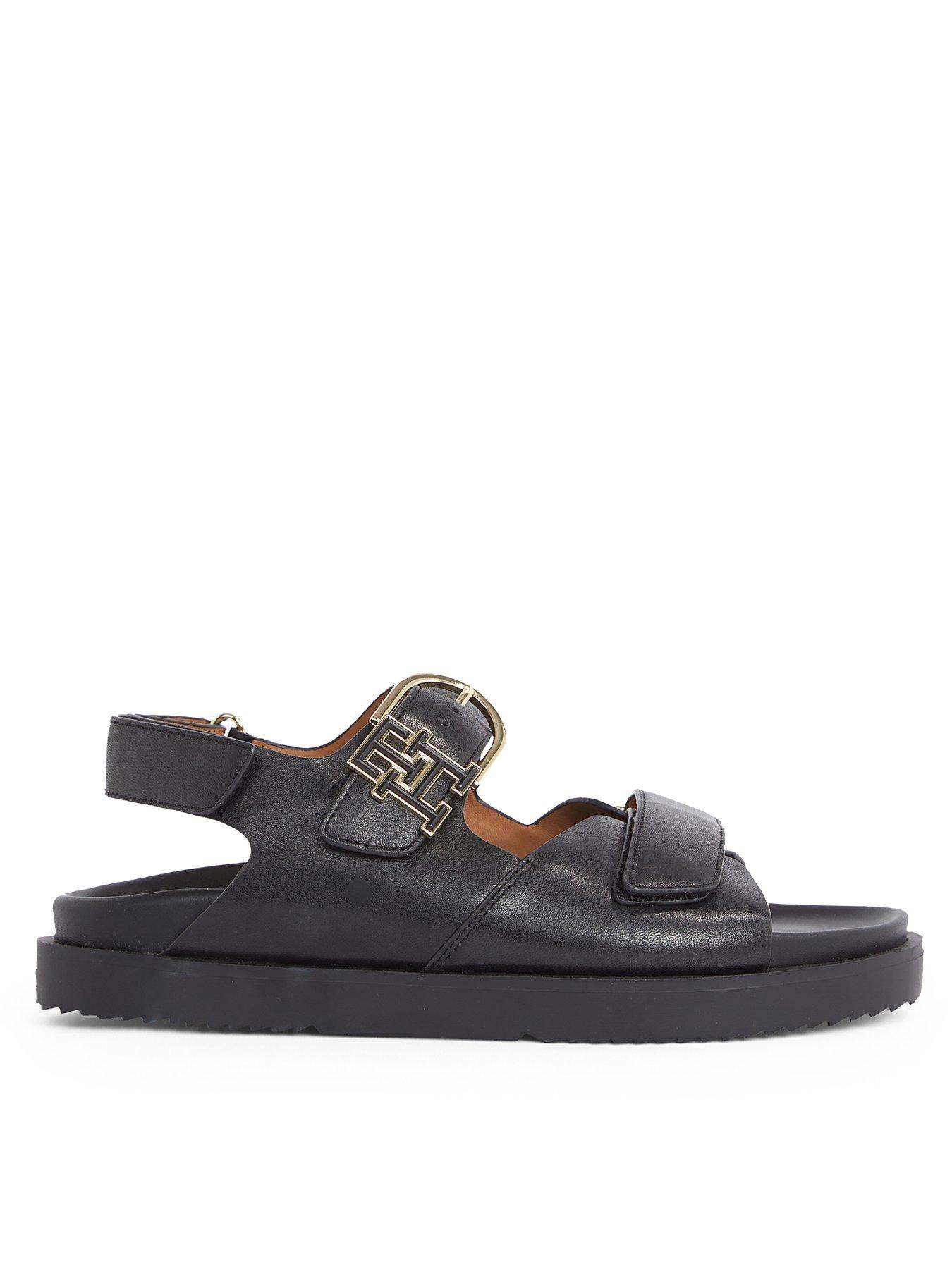 undefined Leather Emblem Logo Sporty Sandal - Black