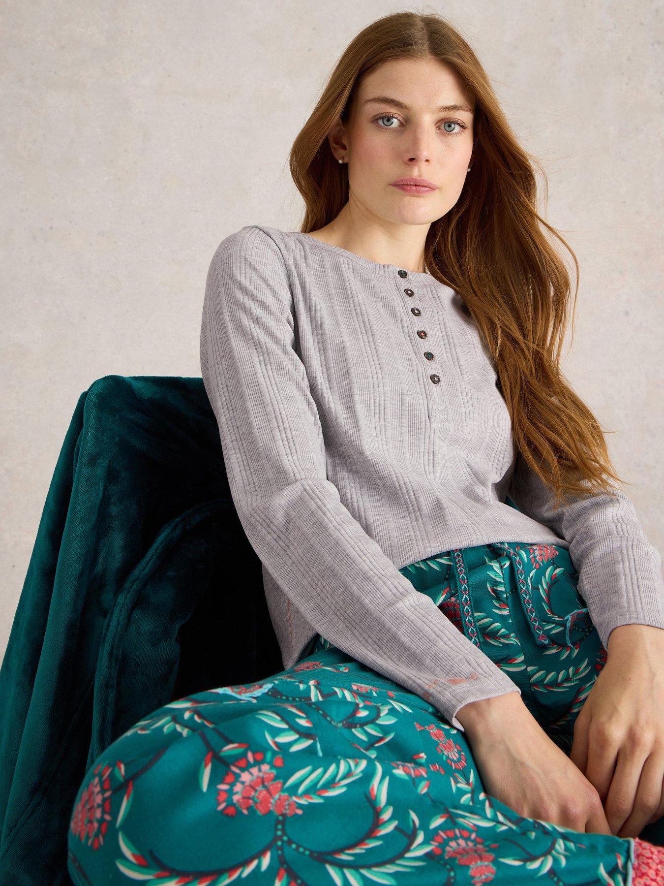 Image 1 of 5 of White Stuff Hailey Rib Henley Jersey Top - Grey