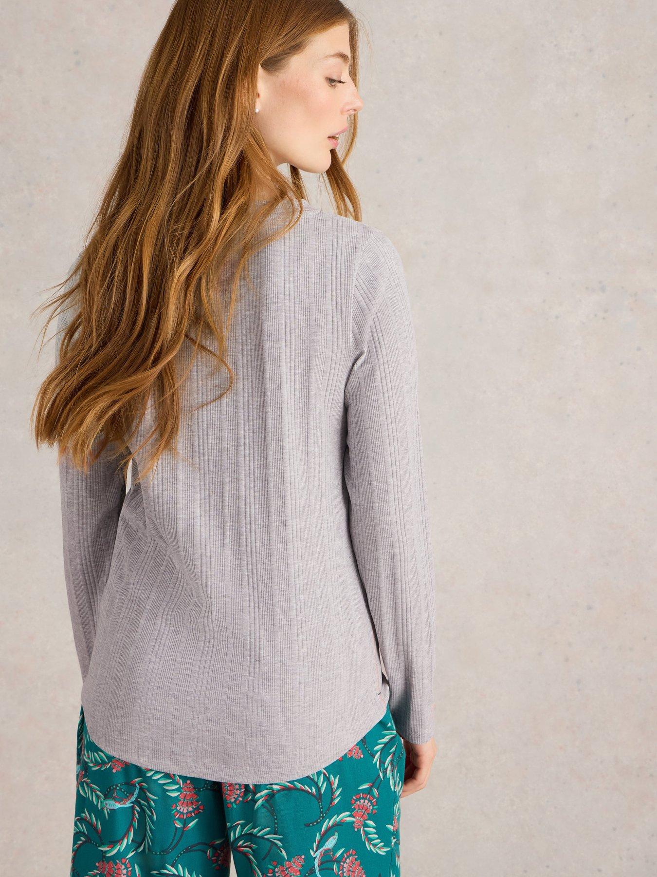 Image 2 of 5 of White Stuff Hailey Rib Henley Jersey Top - Grey