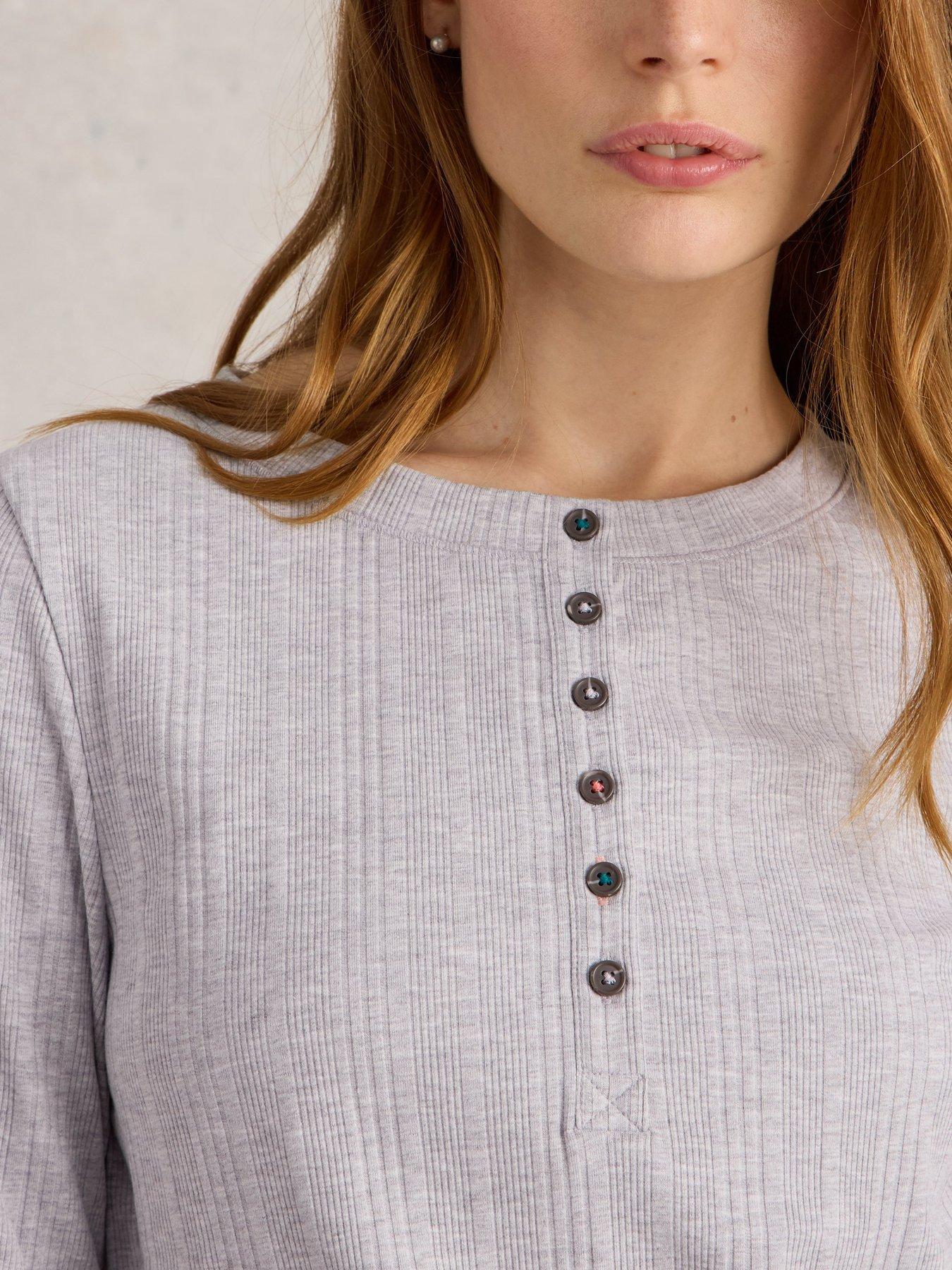 Image 3 of 5 of White Stuff Hailey Rib Henley Jersey Top - Grey