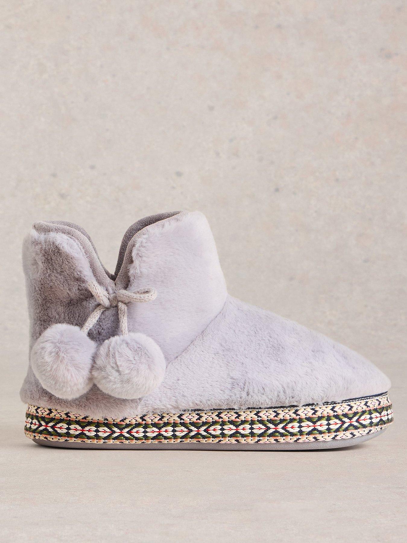 White Stuff Faux Fur Bootie Slipper - Grey
