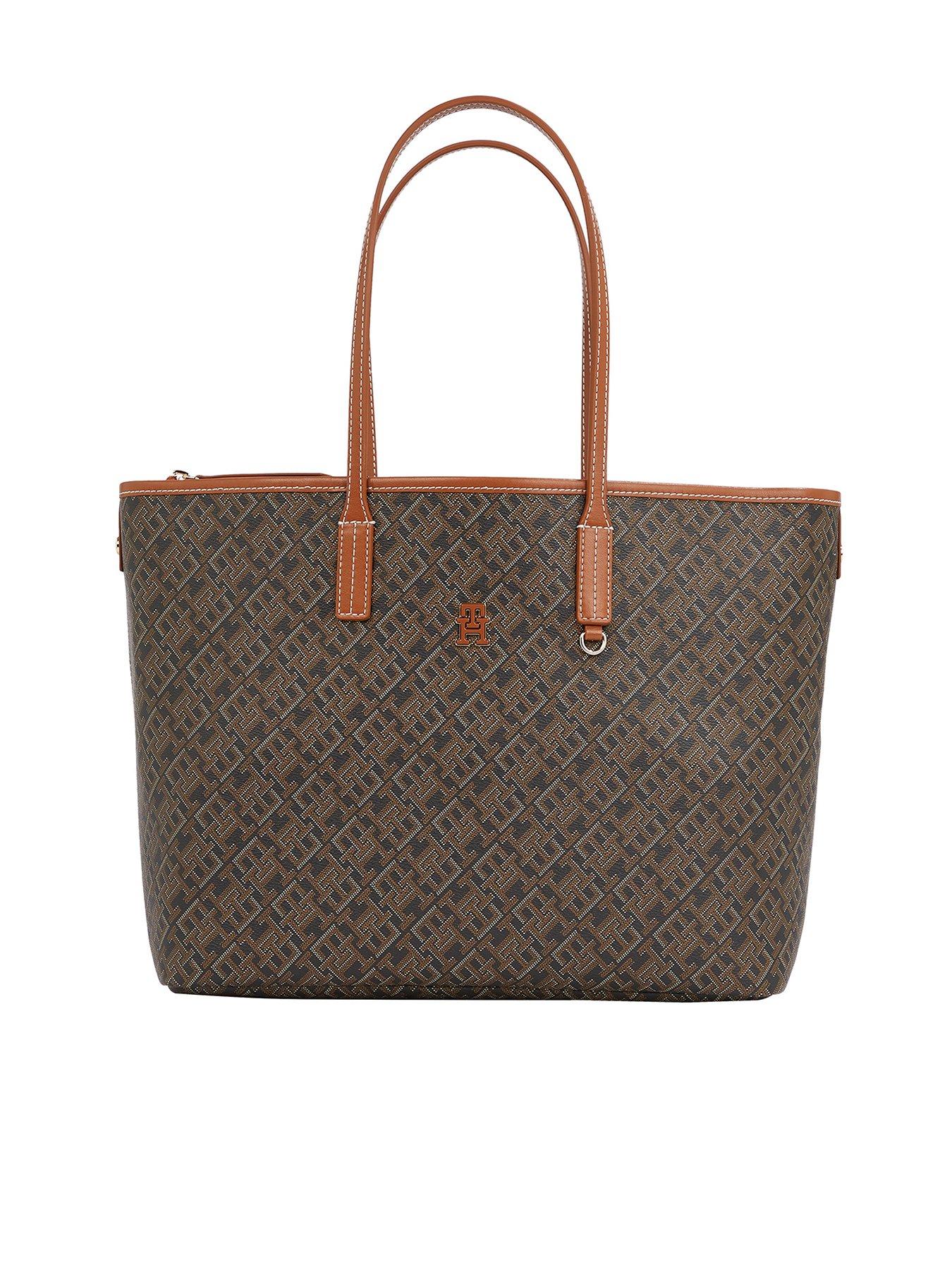 Tommy Hilfiger Monogram Logo Leather Tote Bag Black Very