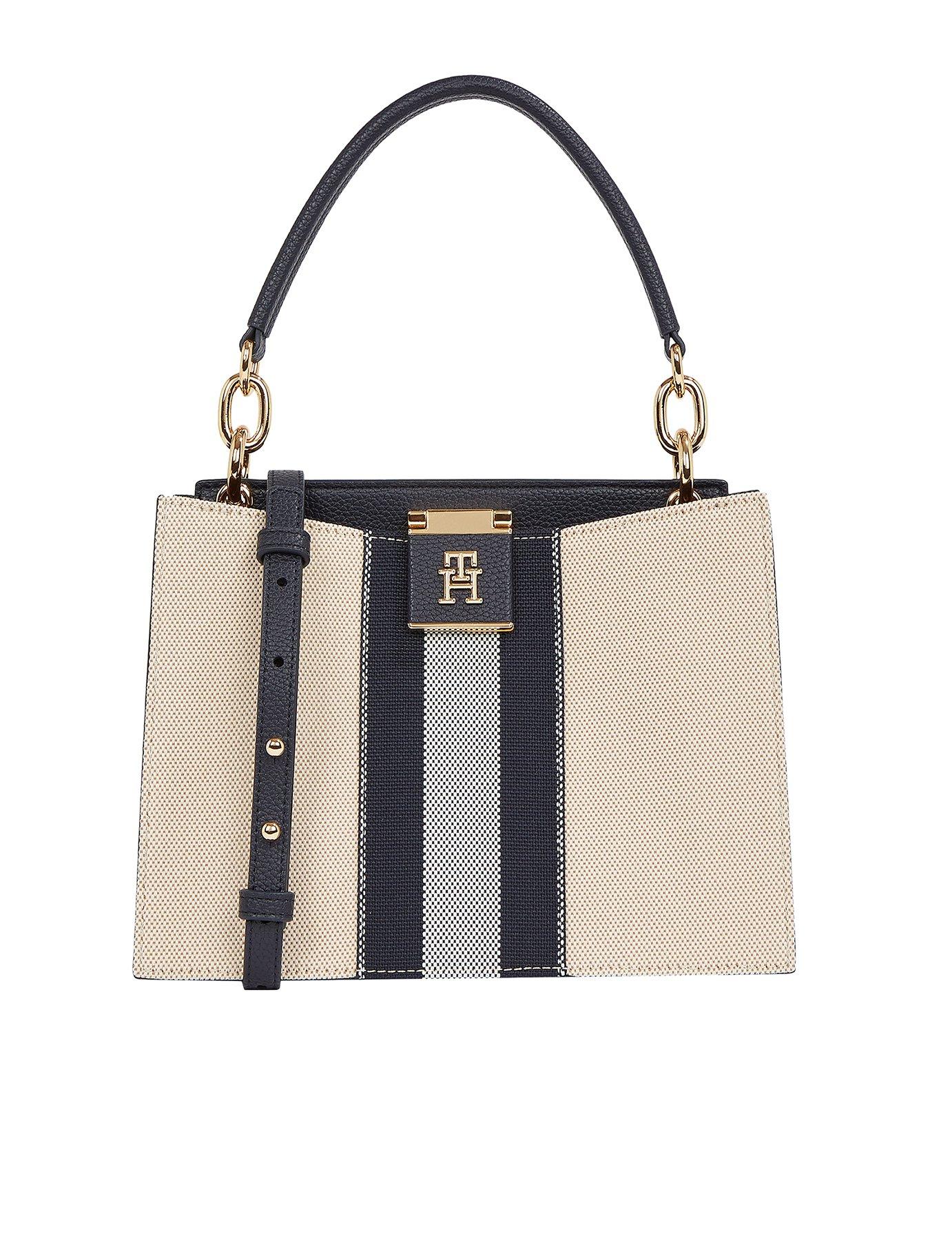 undefined Logo Flap Canvas Mini Tote Bag - Cream/navy