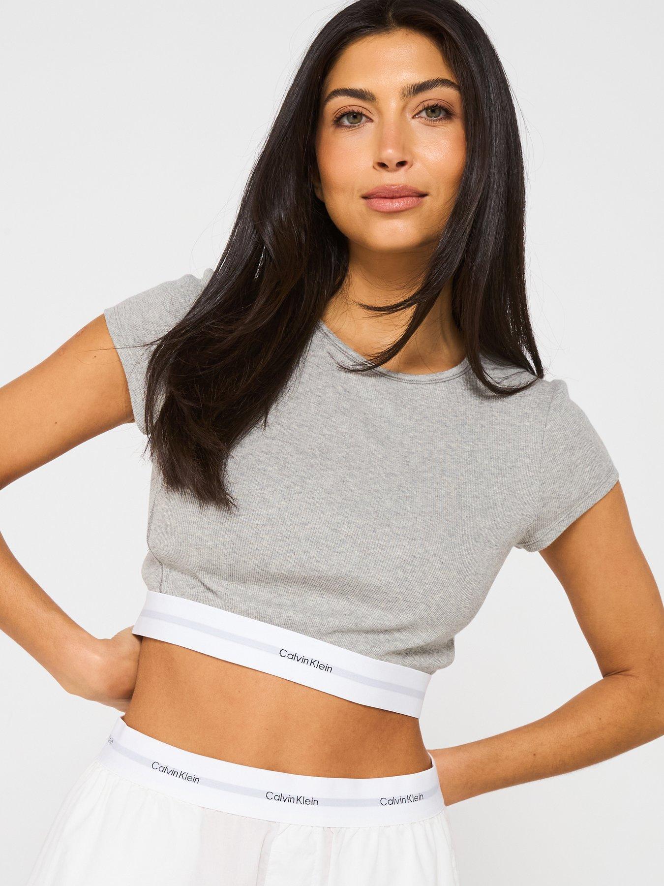 undefined Cotton Stretch Crop Top - Grey