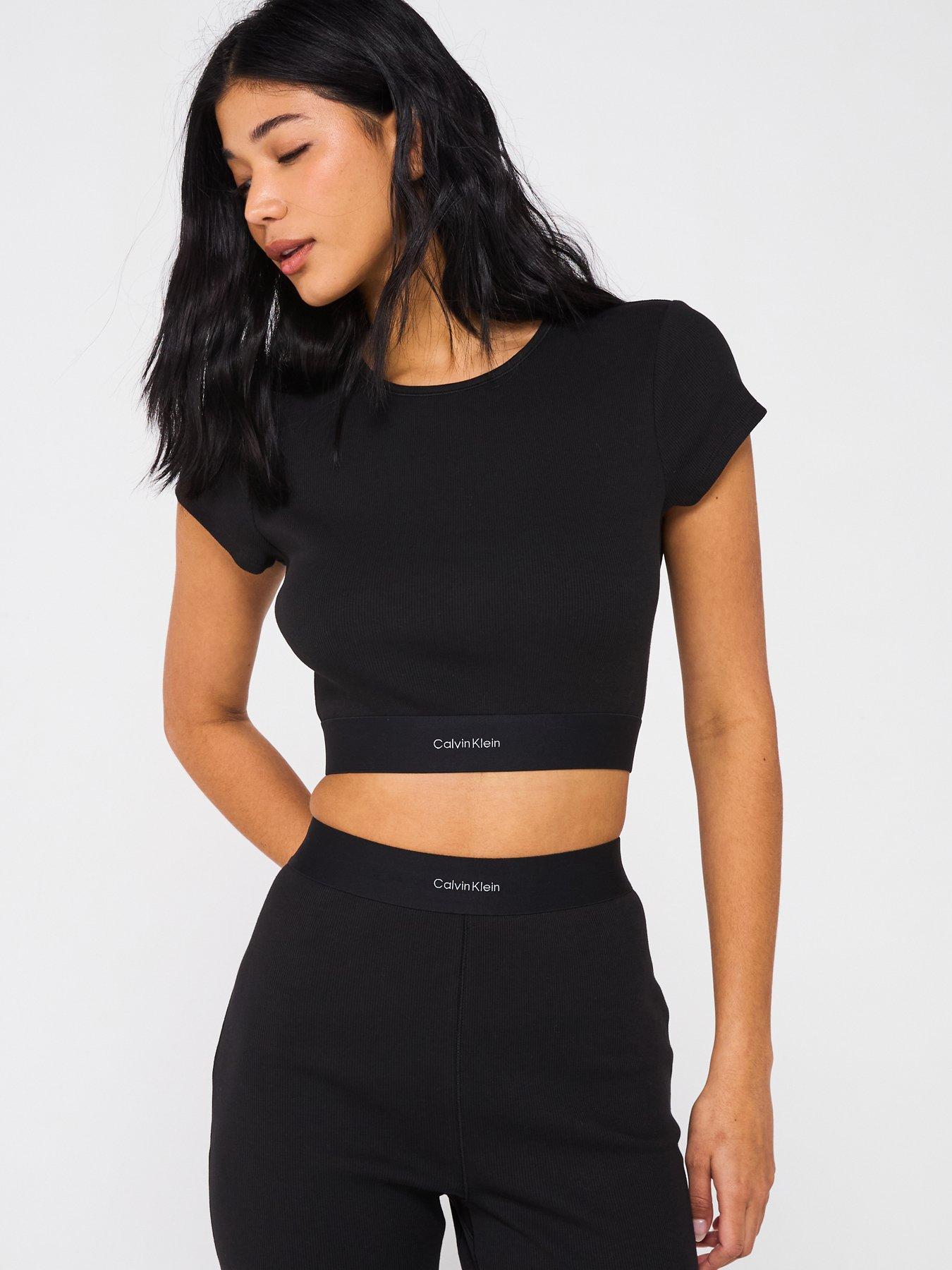 Image 1 of 4 of Calvin Klein Cotton Stretch Ribbed Crop T-shirt - Black