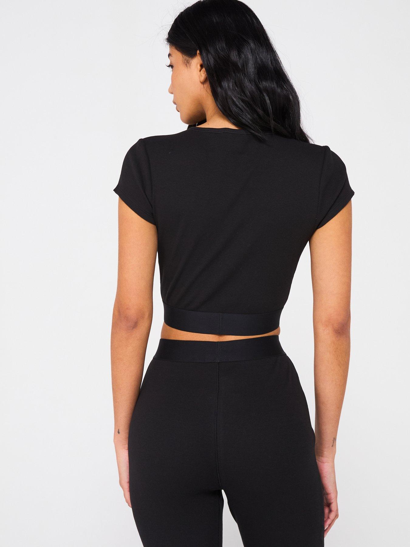 Image 2 of 4 of Calvin Klein Cotton Stretch Ribbed Crop T-shirt - Black