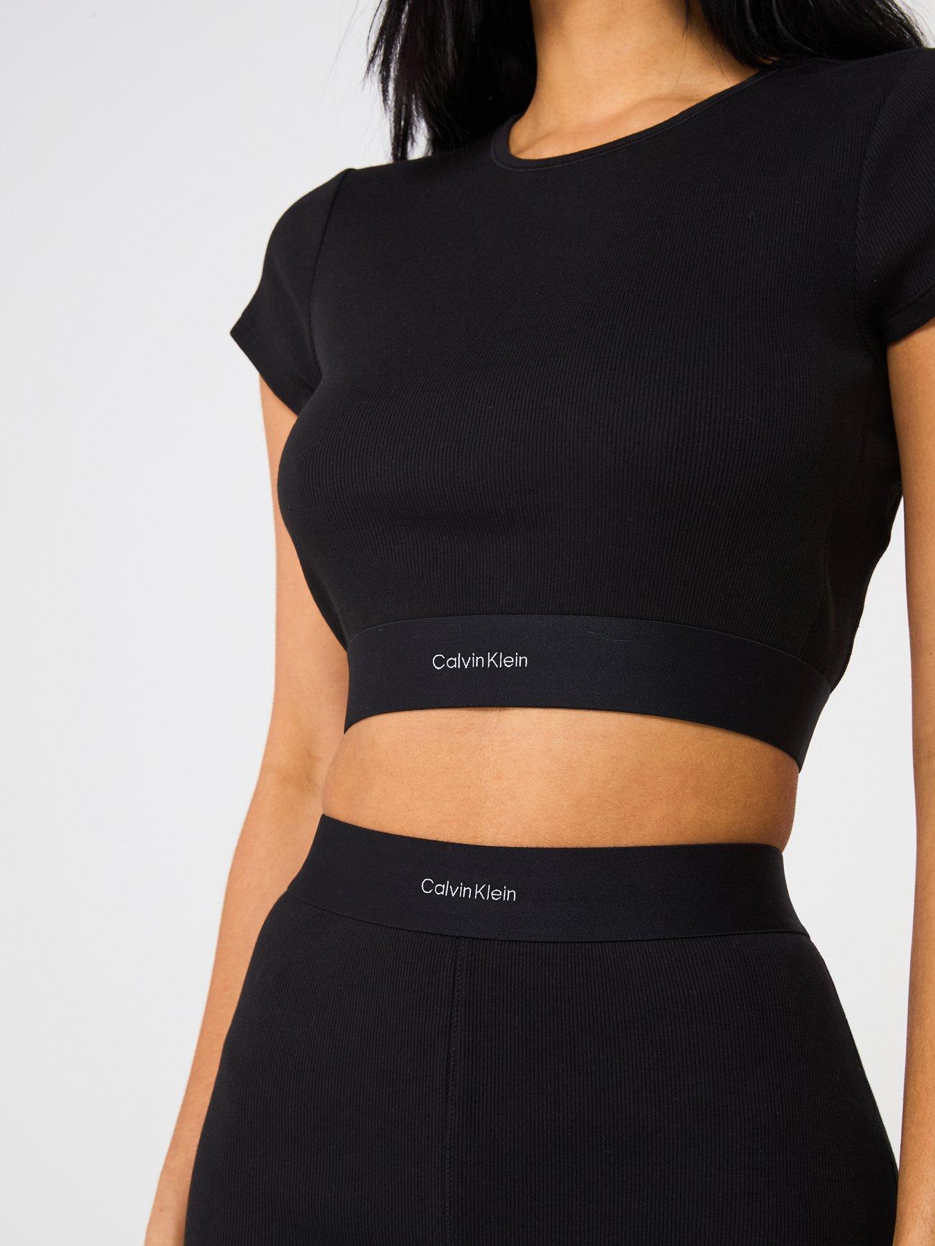 Image 4 of 4 of Calvin Klein Cotton Stretch Ribbed Crop T-shirt - Black