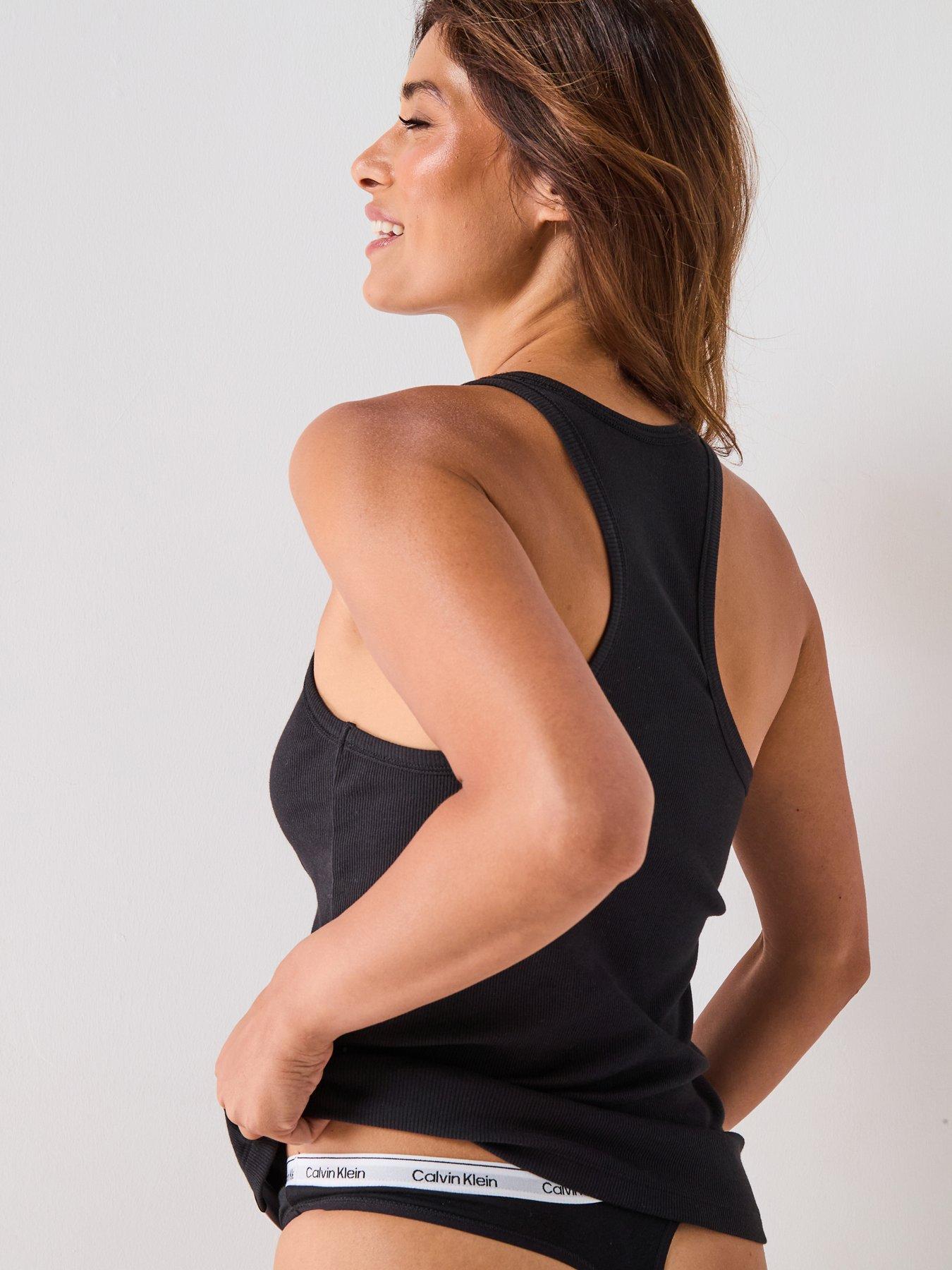 Image 2 of 4 of Calvin Klein Cotton Ribbed Tank Top - Black