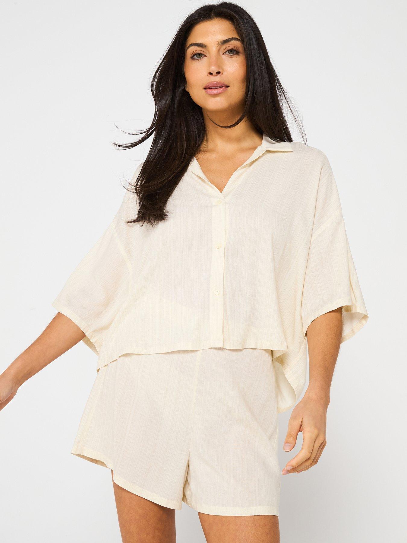 Image 1 of 6 of Calvin Klein Short Sleeve Short Pyjama Set - Beige