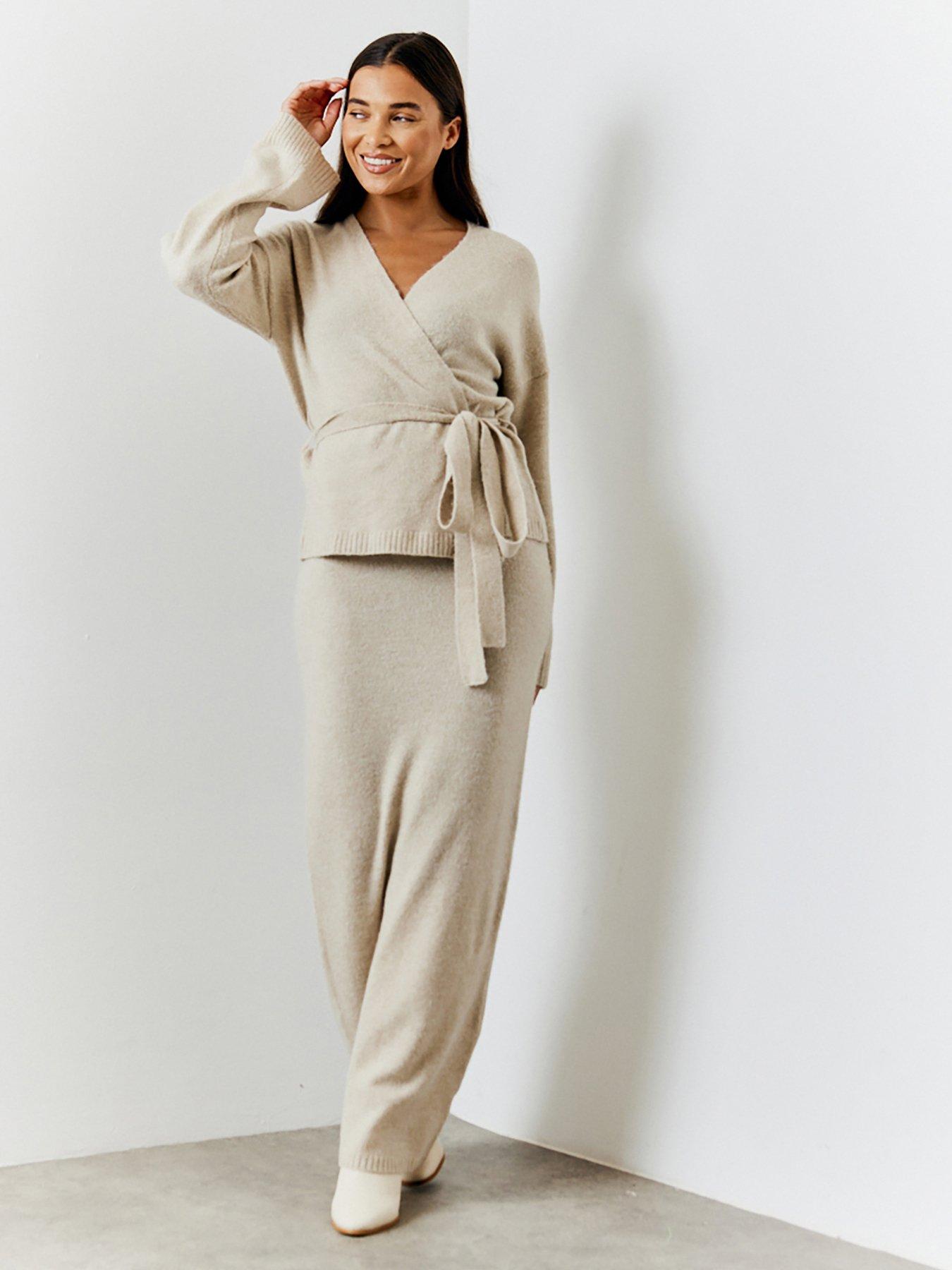In The Style Hannah Brown Knit Maxi Co-Ord Skirt Oatmeal Beige