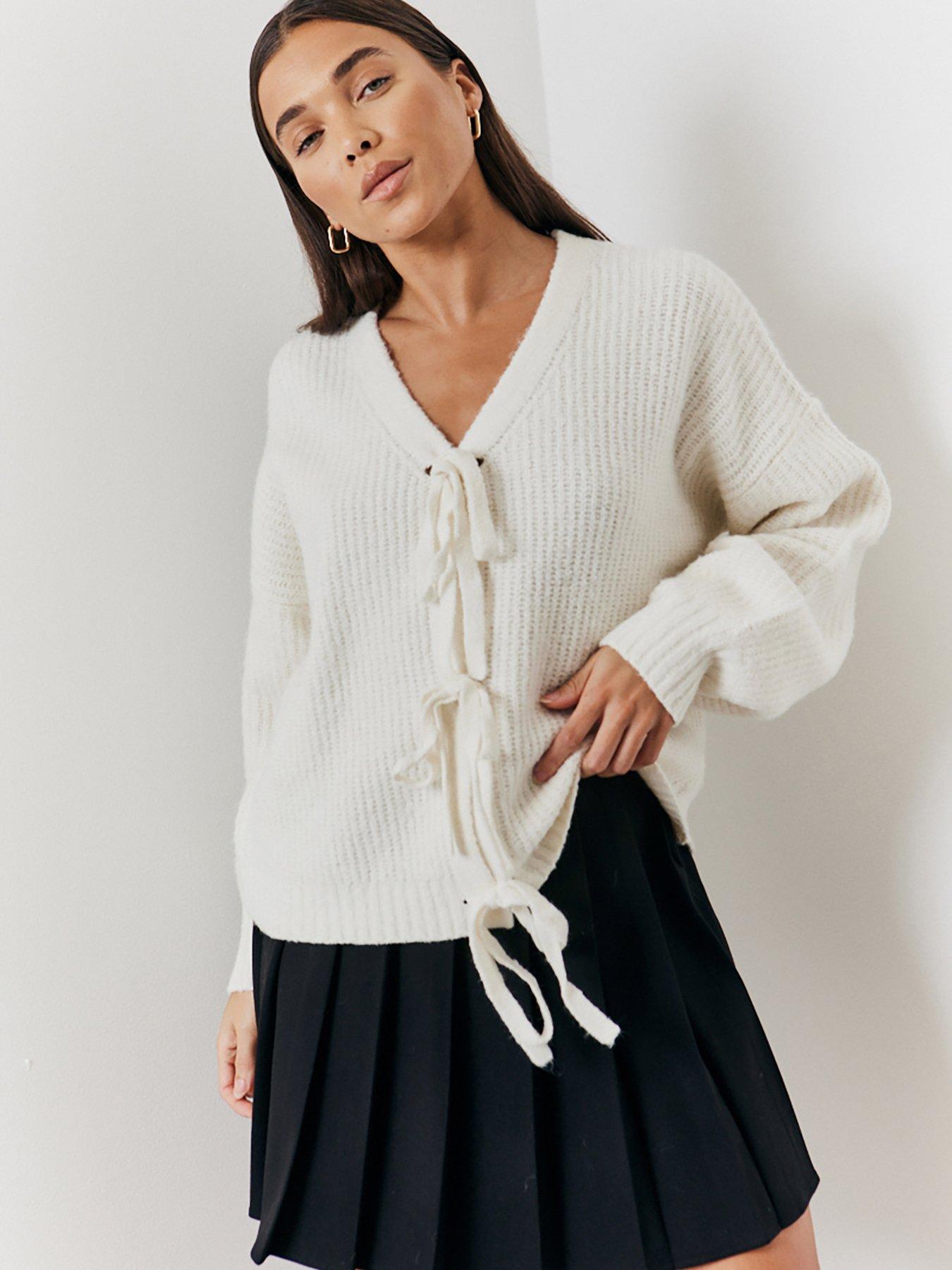 In The Style Hannah Brown Bow Detail Knit Cardigan Cream Very