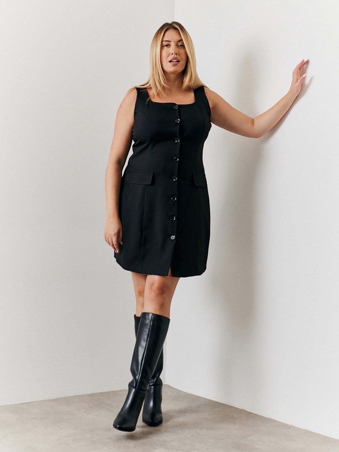 undefined Hannah Brown Tailored Square Neck Mini Dress - Black
