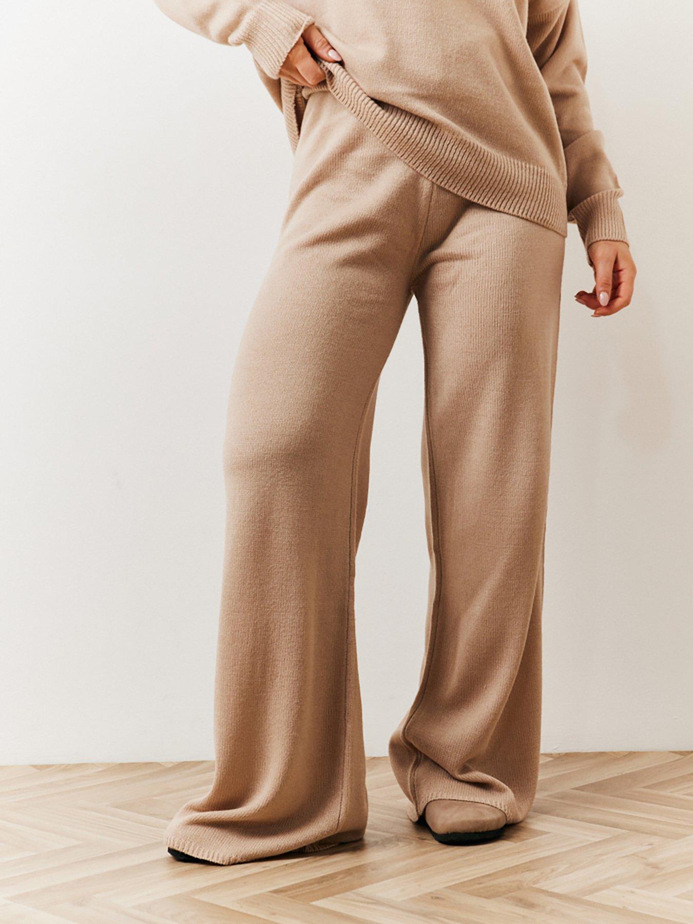 undefined Knitted Wide Leg Co-Ord Trouser - Oatmeal