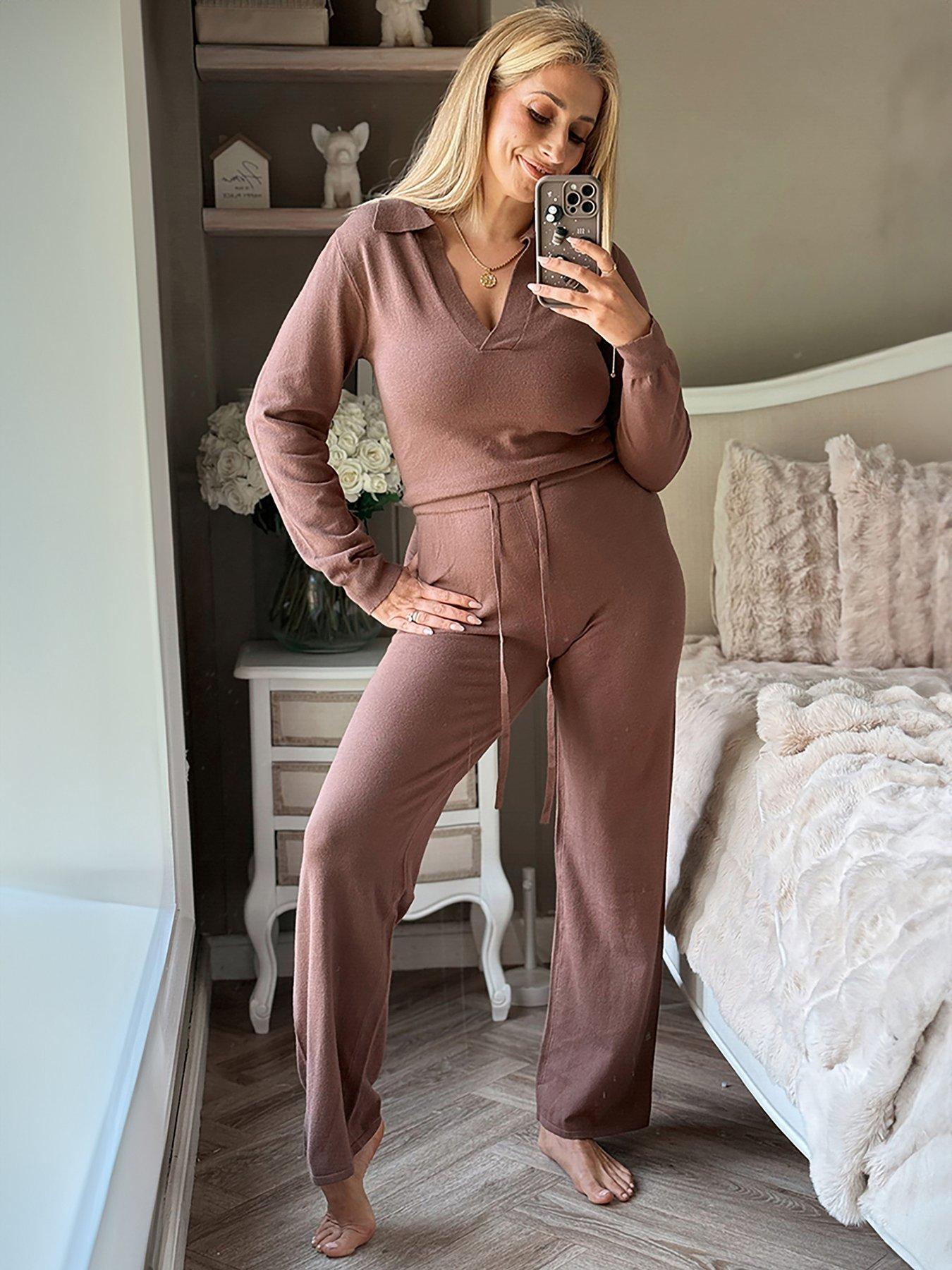 Stacey Solomon Collar Knit Jumpsuit Chocolate