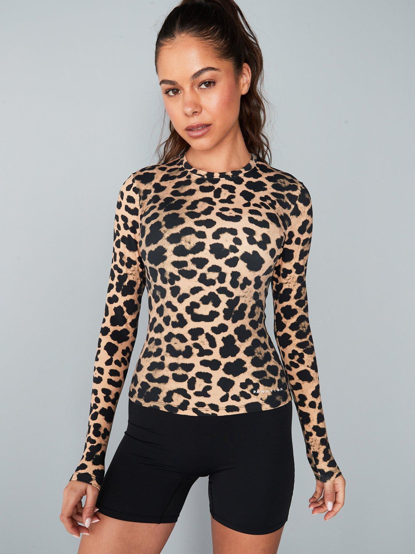 Image 1 of 6 of P.E Nation Womens Training Foundation Long Sleeve Top - Leopard Print