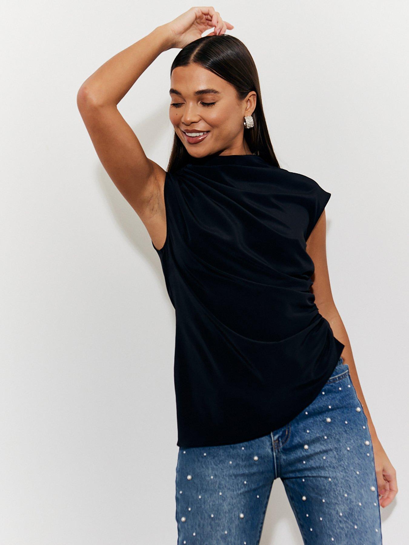 Draped woven blouse in black